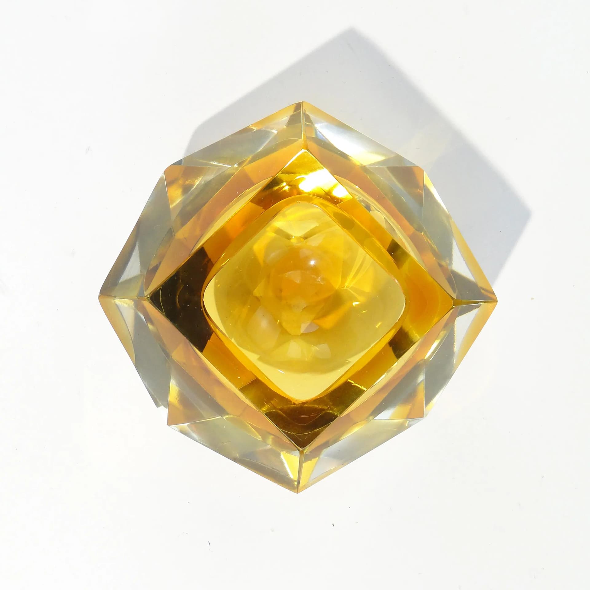 Decorative Bowl Mandruzatto, orange transparent yellow, crystal glass, Italy, 1950s. - 163105