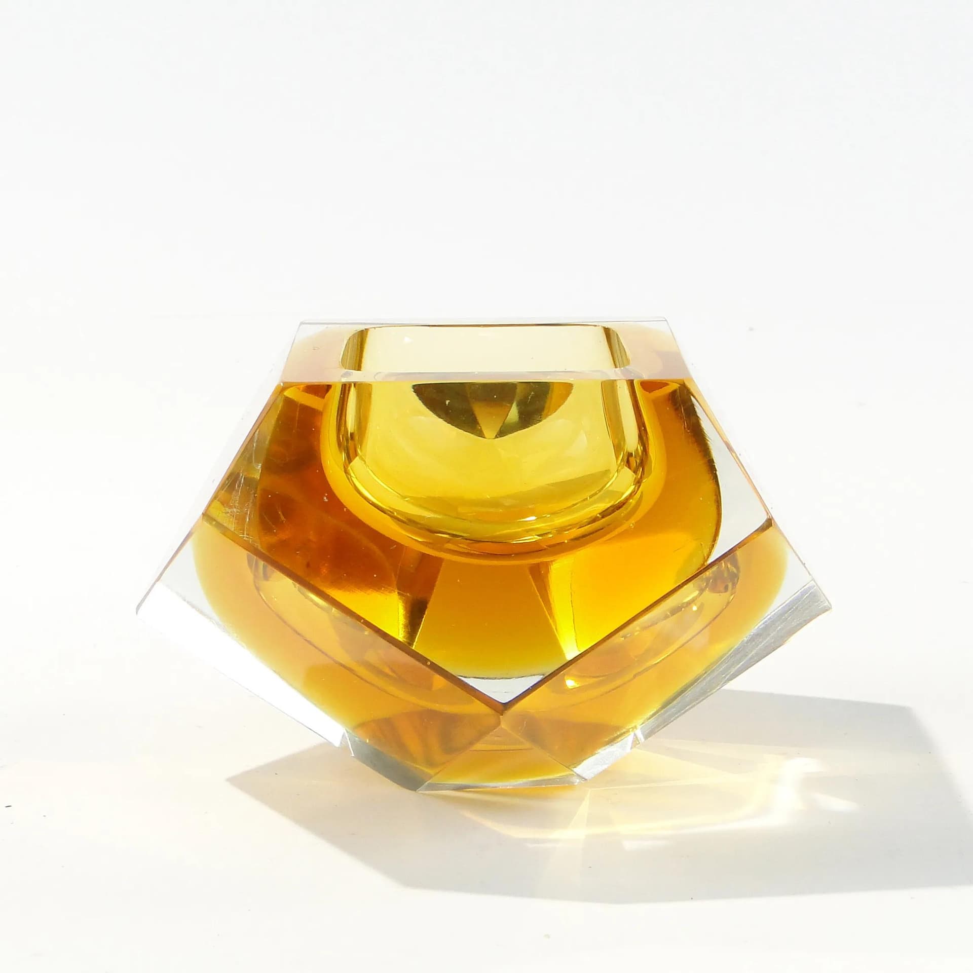 Decorative Bowl Mandruzatto, orange transparent yellow, crystal glass, Italy, 1950s. - 163108