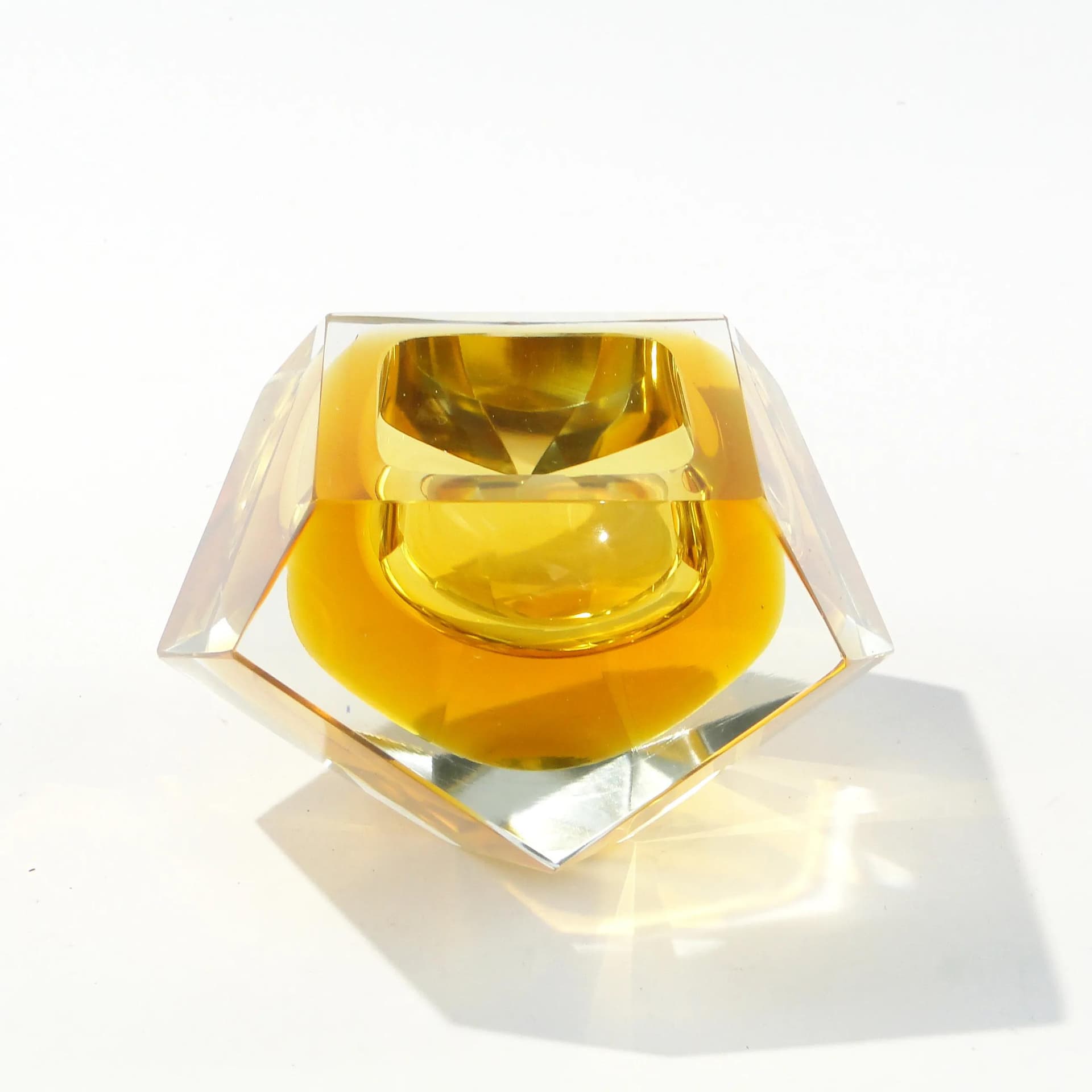 Decorative Bowl Mandruzatto, orange transparent yellow, crystal glass, Italy, 1950s. - 163107