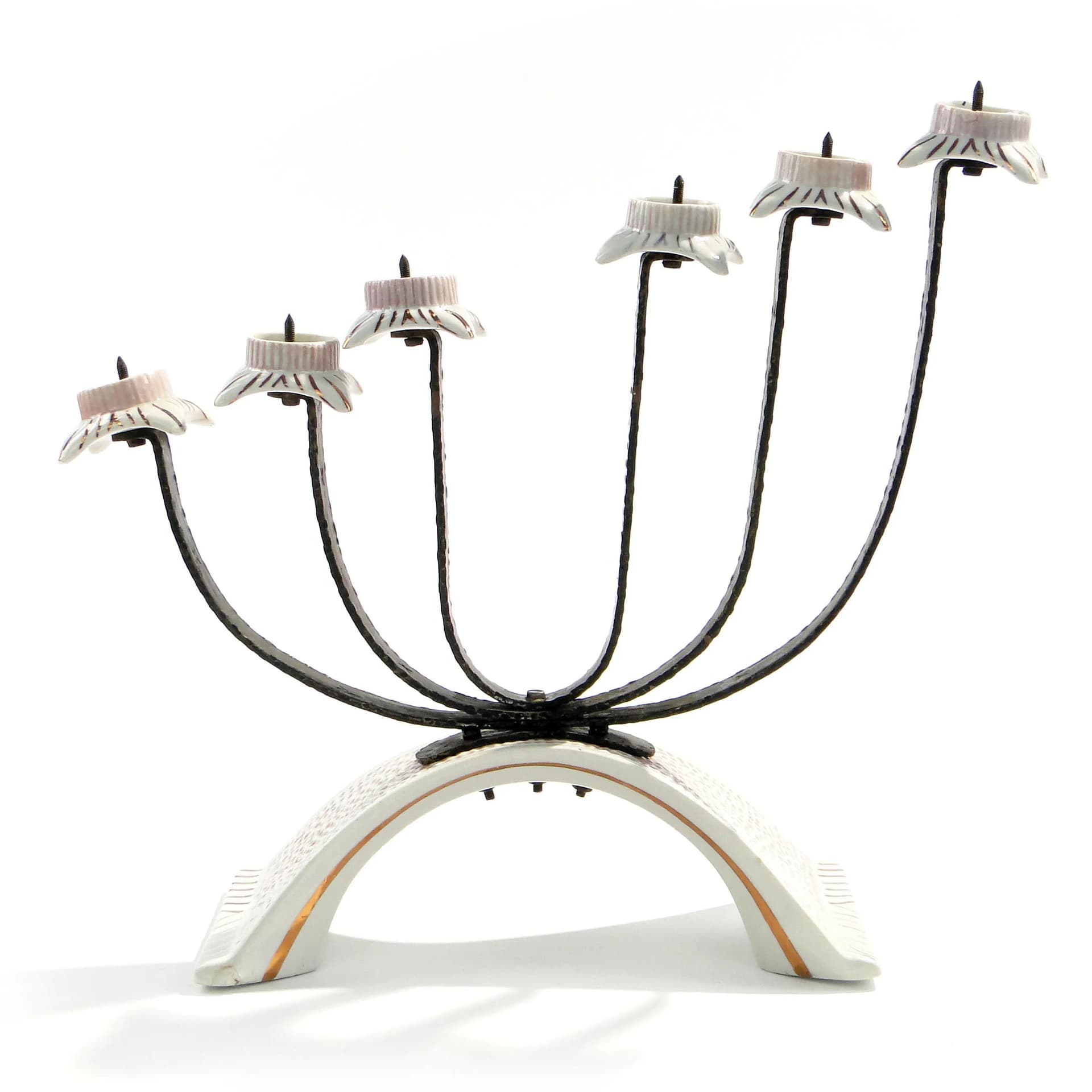 Świecznik Pop Art, biały, porcelana glazurowana stal czarna, Polska, lata 60. - 163094