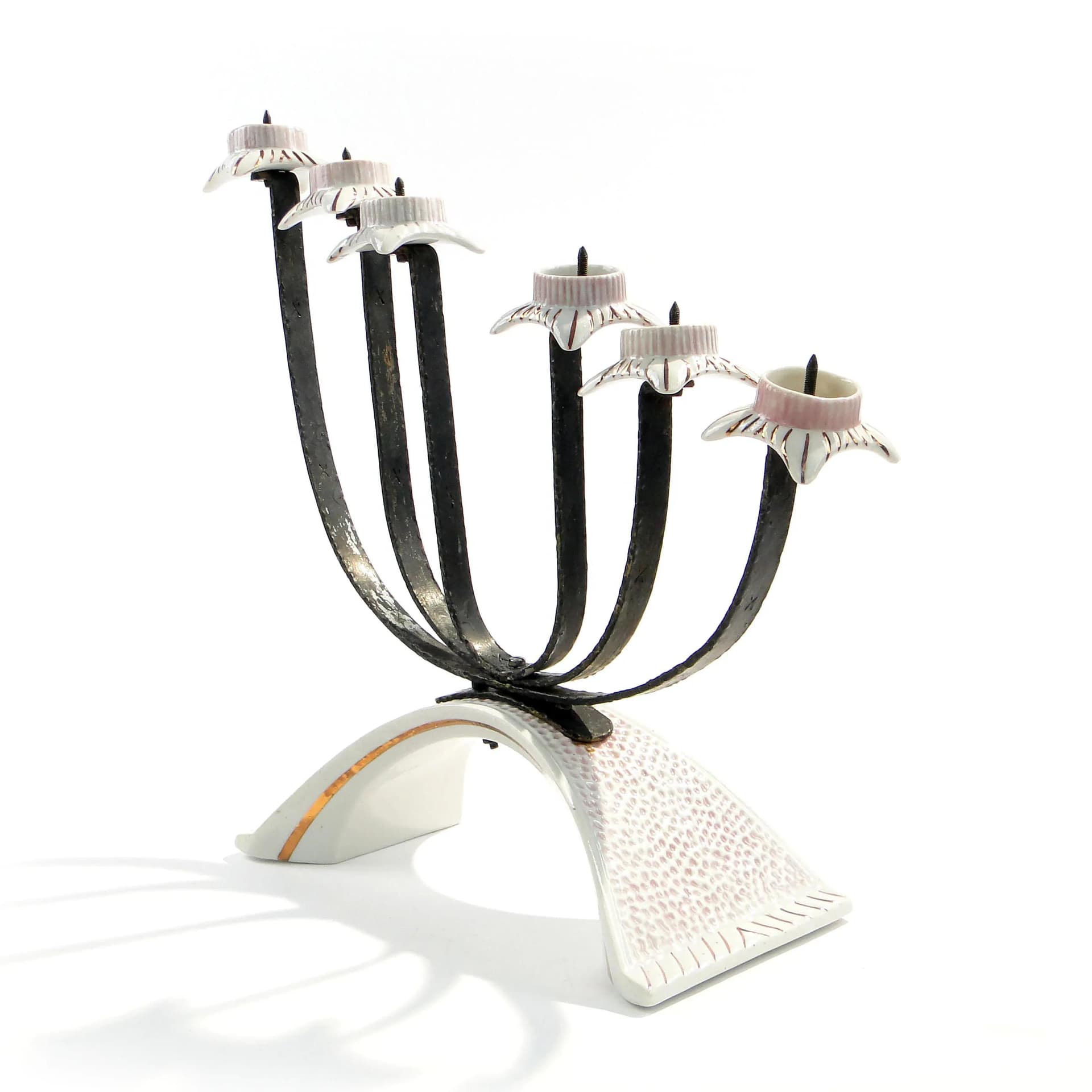 Świecznik Pop Art, biały, porcelana glazurowana stal czarna, Polska, lata 60. - 163098