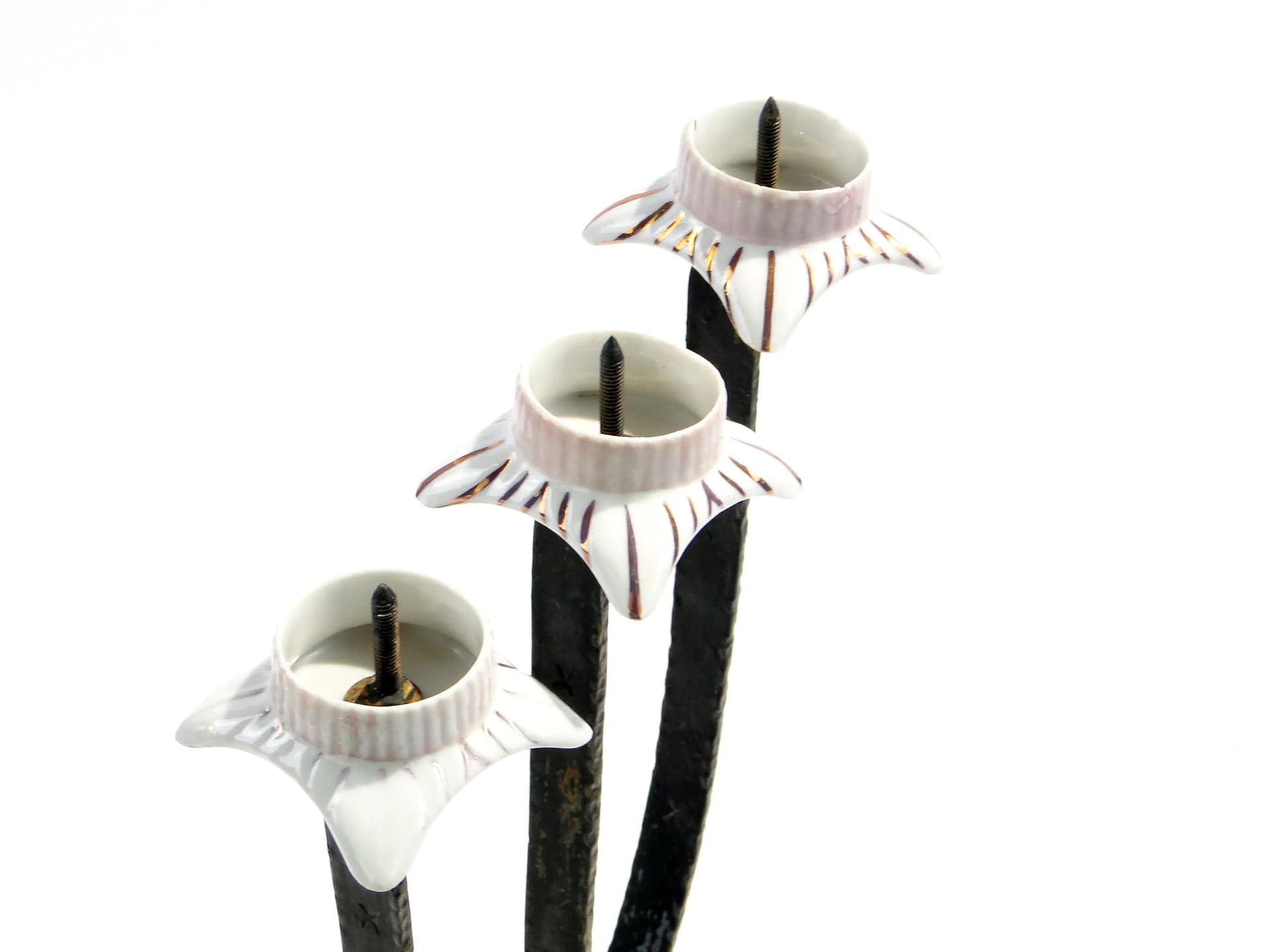 Świecznik Pop Art, biały, porcelana glazurowana stal czarna, Polska, lata 60. - 163097