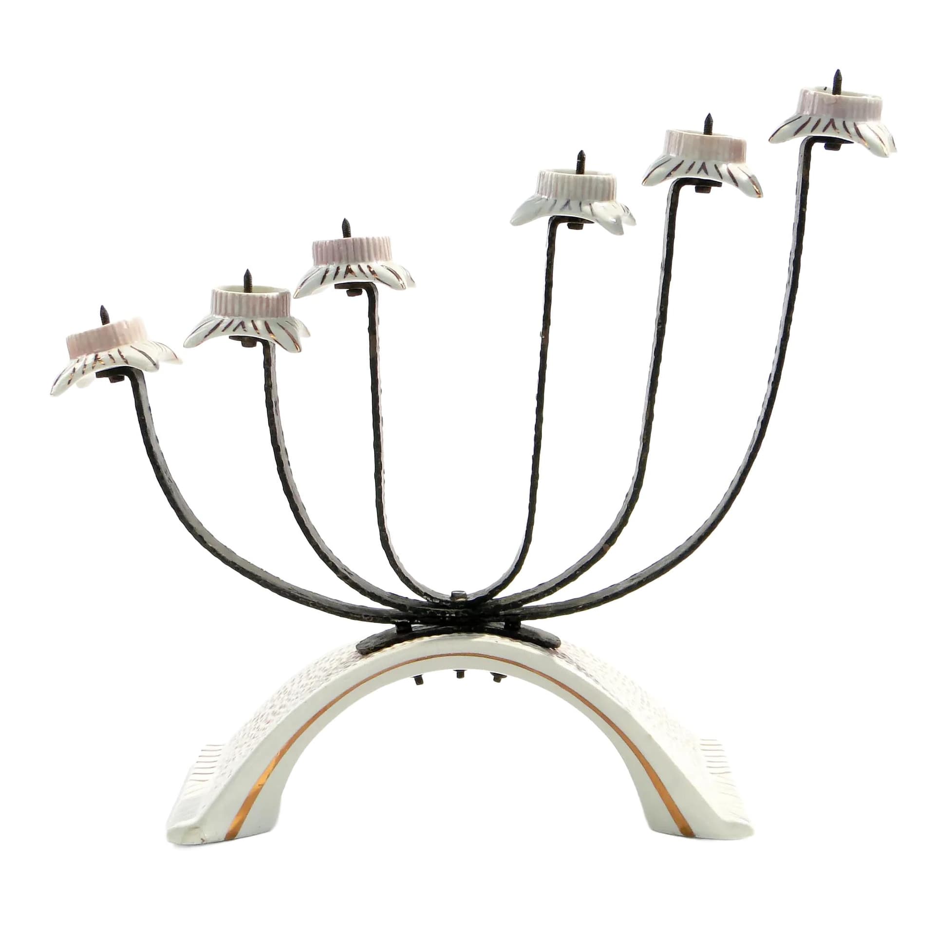 Świecznik Pop Art, biały, porcelana glazurowana stal czarna, Polska, lata 60.