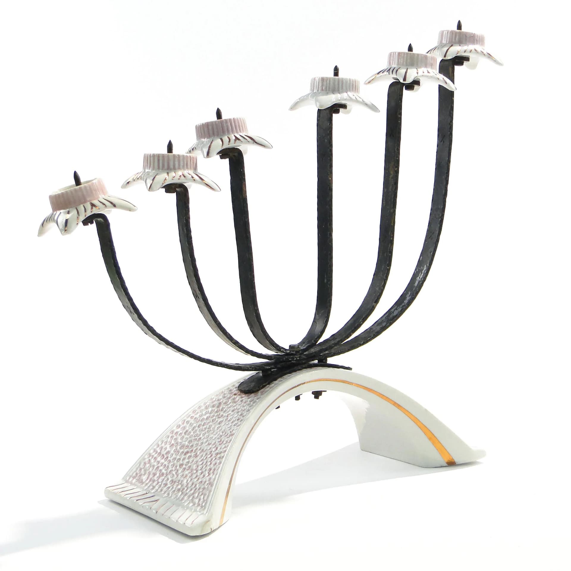 Świecznik Pop Art, biały, porcelana glazurowana stal czarna, Polska, lata 60. - 163101