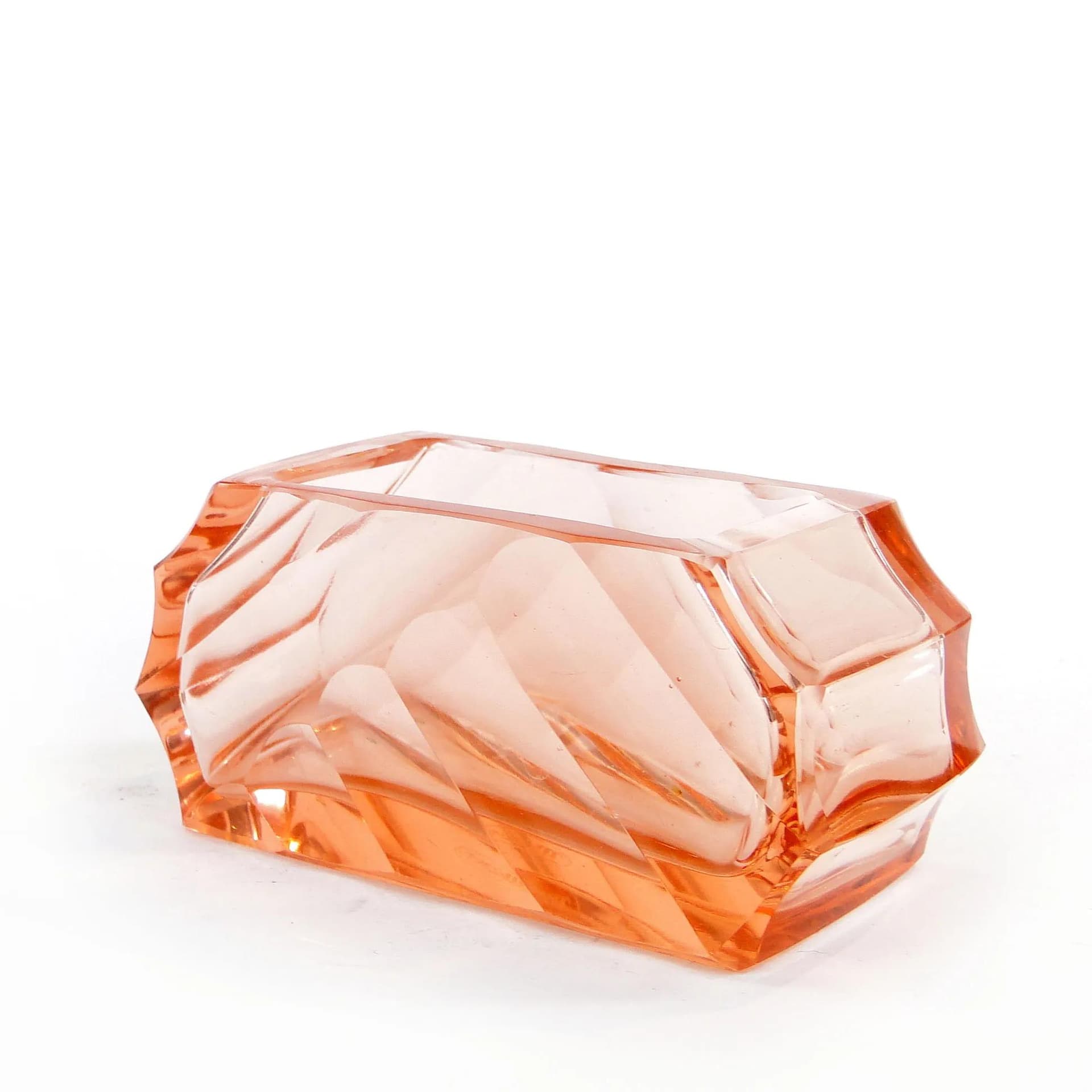 Business Card Holder Art Deco, pink crystal, Moser, Czech Republic, 1930s. - 10594