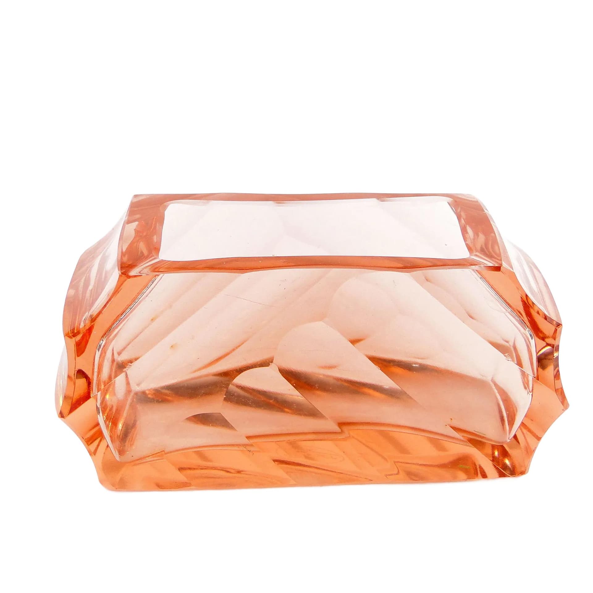 Business Card Holder Art Deco, pink crystal, Moser, Czech Republic, 1930s.