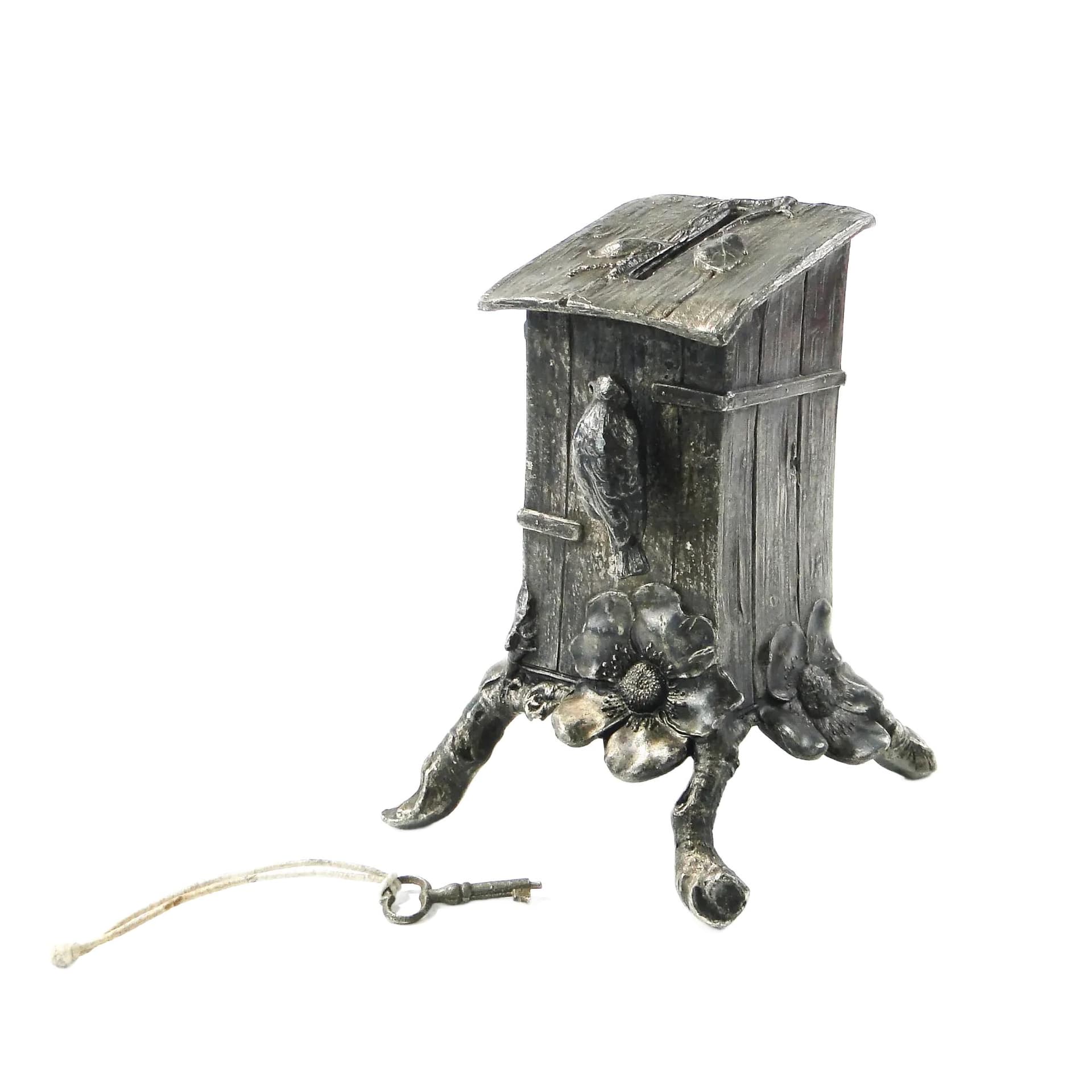 Skarbonka secesyjna, srebrzona cyna, WMF, Niemcy, początek XX w.