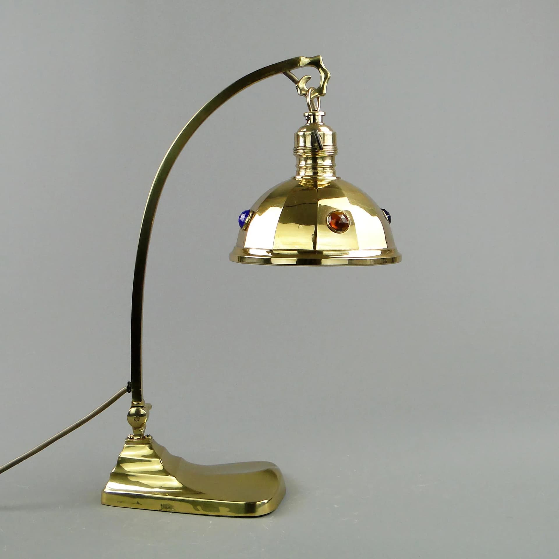 Art Nouveau desk lamp, golden brass, glass, Sweden, early 20th c. - 163022