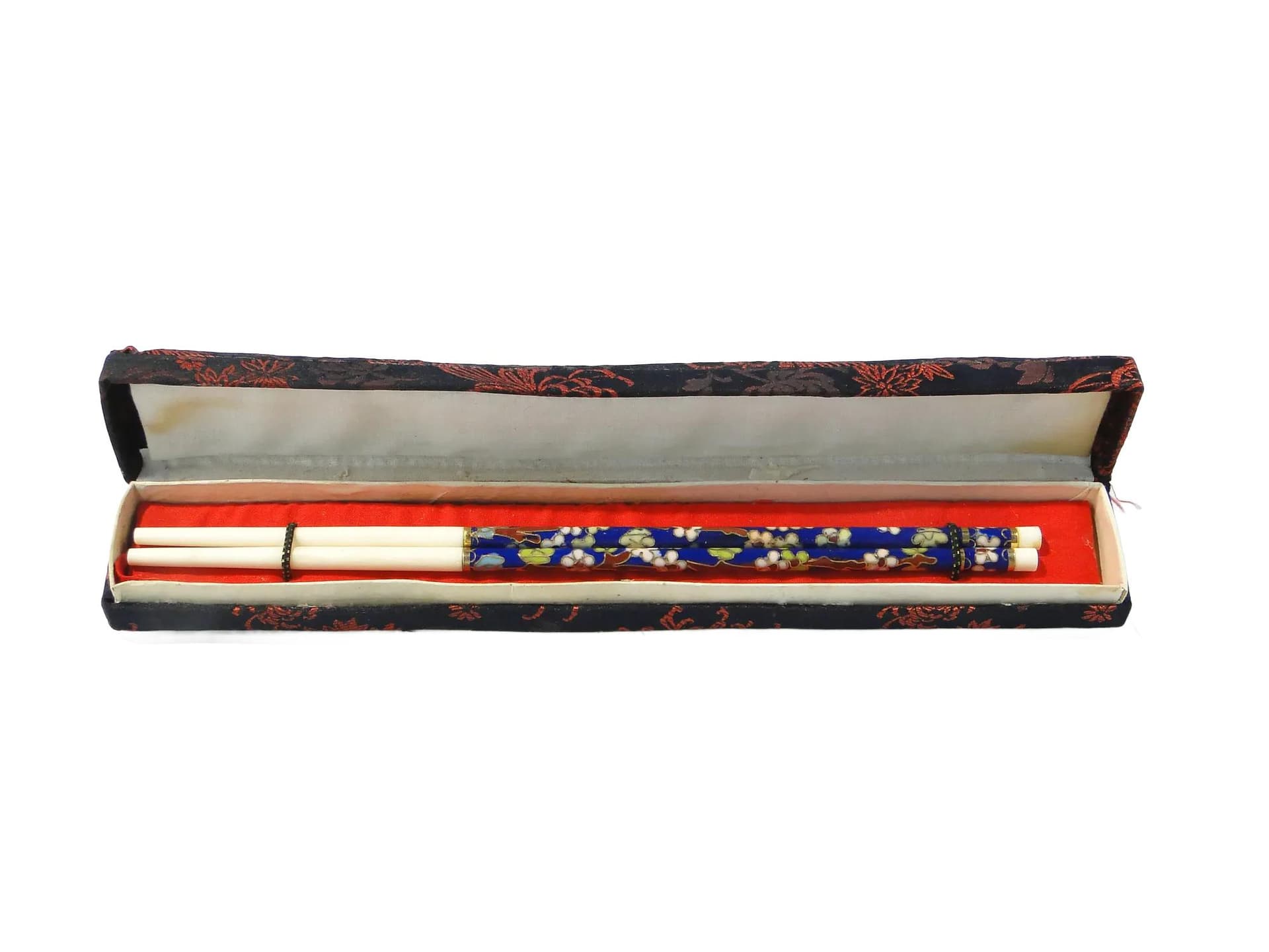 Pair of sushi chopsticks Cloisonné, multicolor, faux ivory conglomerate, metal, China, 1950s.