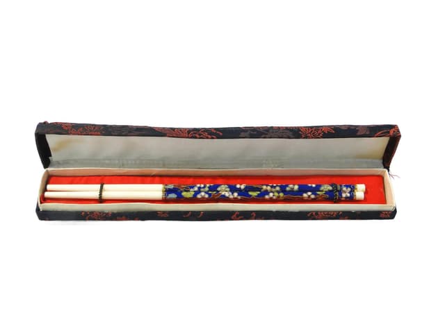 Pair of sushi chopsticks Cloisonné, multicolor, faux ivory conglomerate, metal, China, 1950s. - DIMENSION