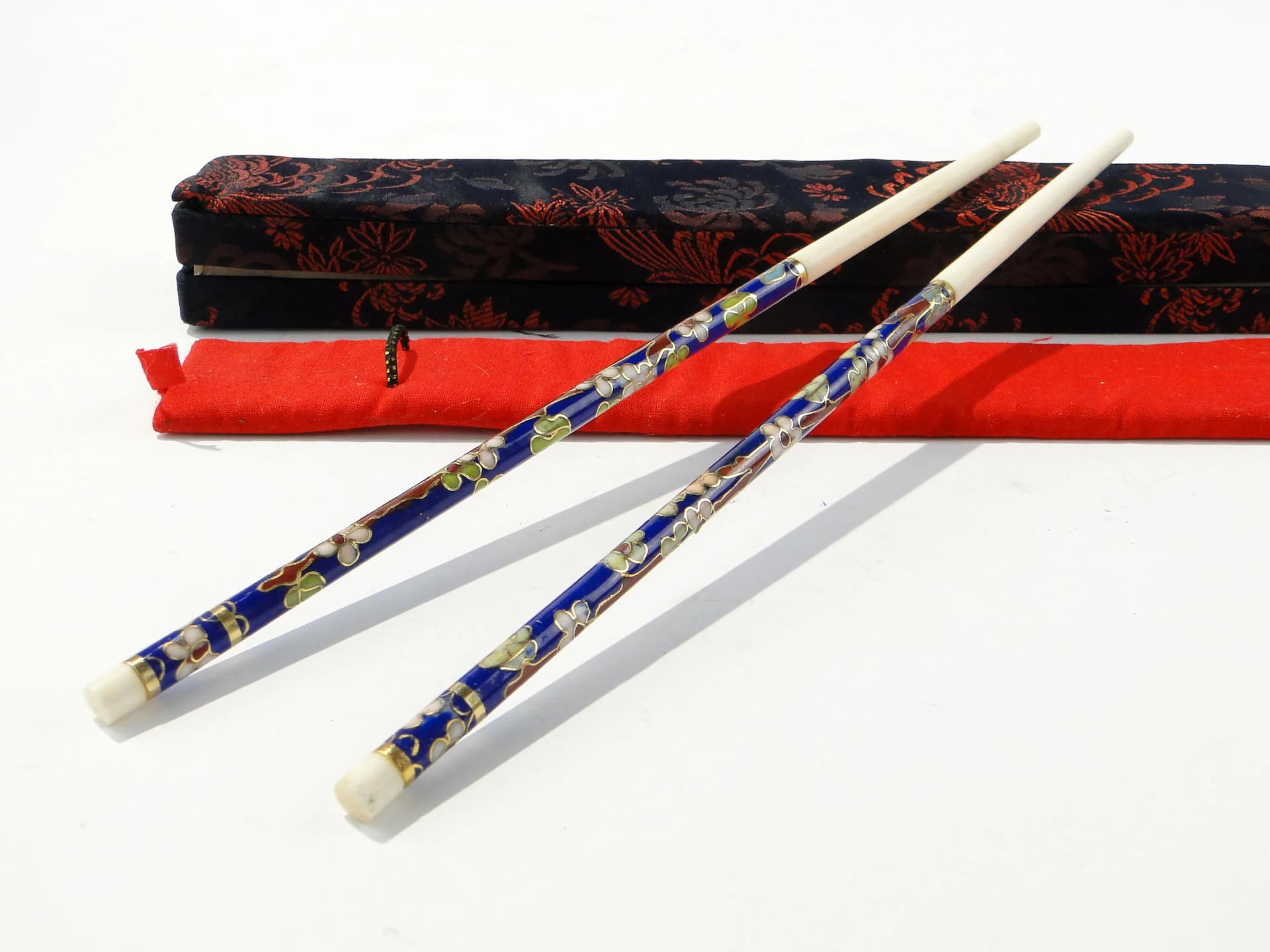 Pair of sushi chopsticks Cloisonné, multicolor, faux ivory conglomerate, metal, China, 1950s. - 162967