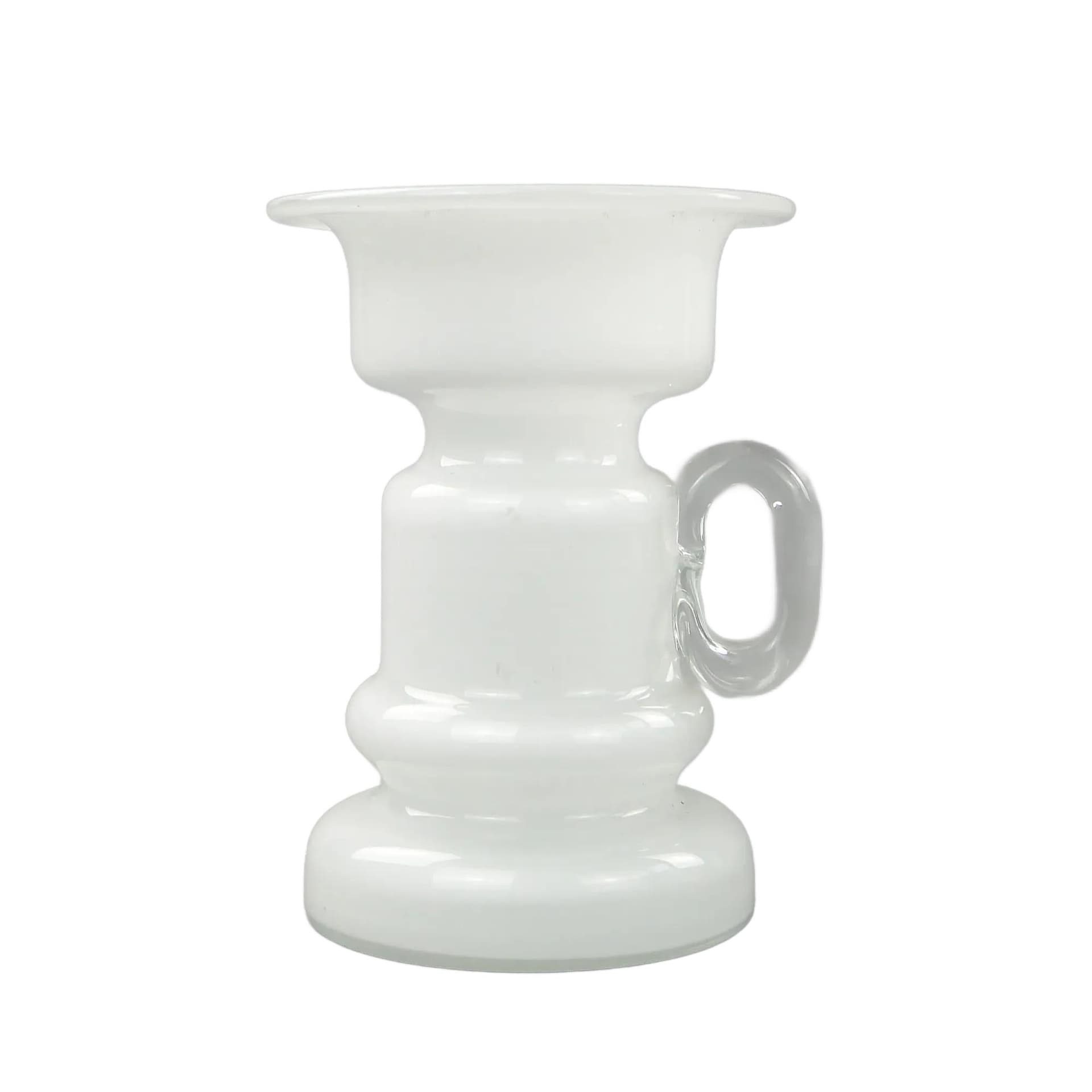 Wazon z uchem, szkło biały, szkło transparentny, proj. J. Słuczan-Orkusz, Polska, lata 80.