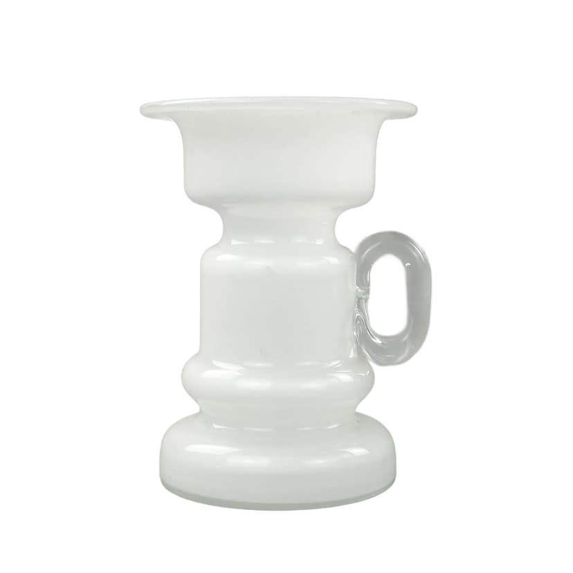 Wazon z uchem, szkło biały, szkło transparentny, proj. J. Słuczan-Orkusz, Polska, lata 80.