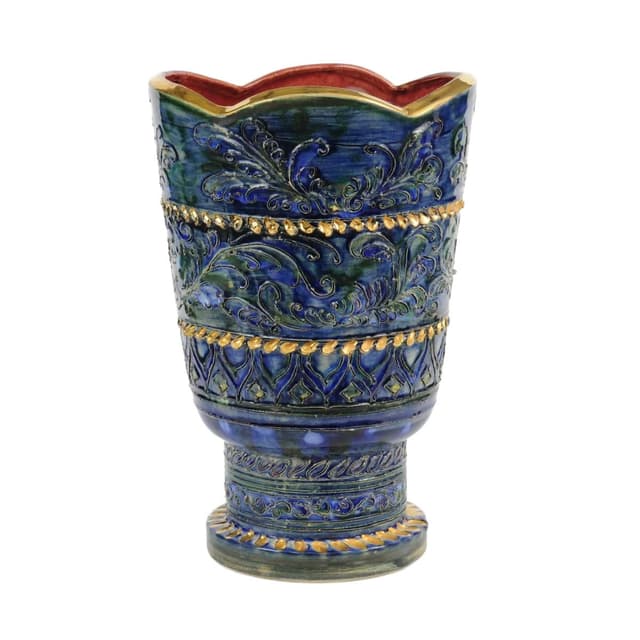 Vase, cobalt blue, ceramic, by L. Waem, Maitrise de Nimy, Belgium, 1950s. - DIMENSION