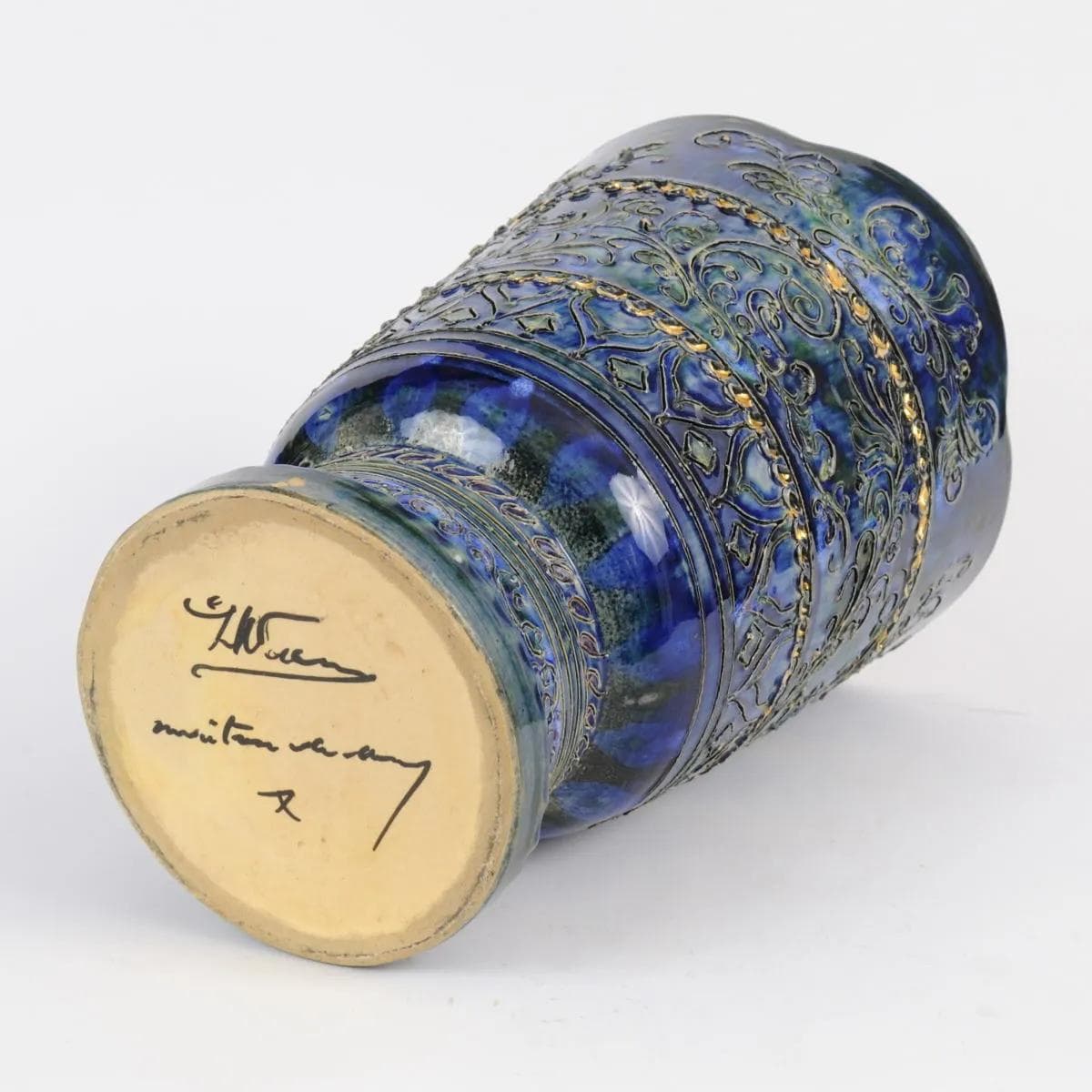 Vase, cobalt blue, ceramic, by L. Waem, Maitrise de Nimy, Belgium, 1950s. - 162322