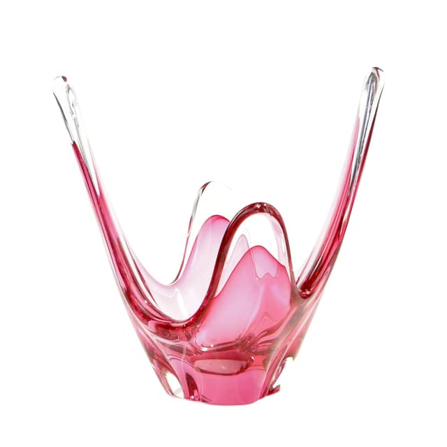 Decorative bowl, pink transparent red glass, Val Saint Lambert, Belgium, 1960s. - DIMENSION