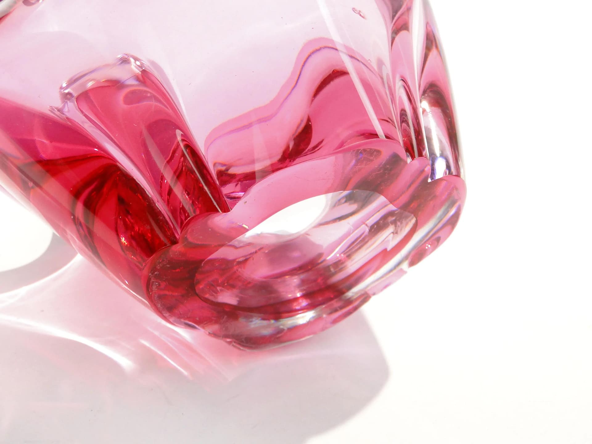 Decorative bowl, pink transparent red glass, Val Saint Lambert, Belgium, 1960s. - 162927