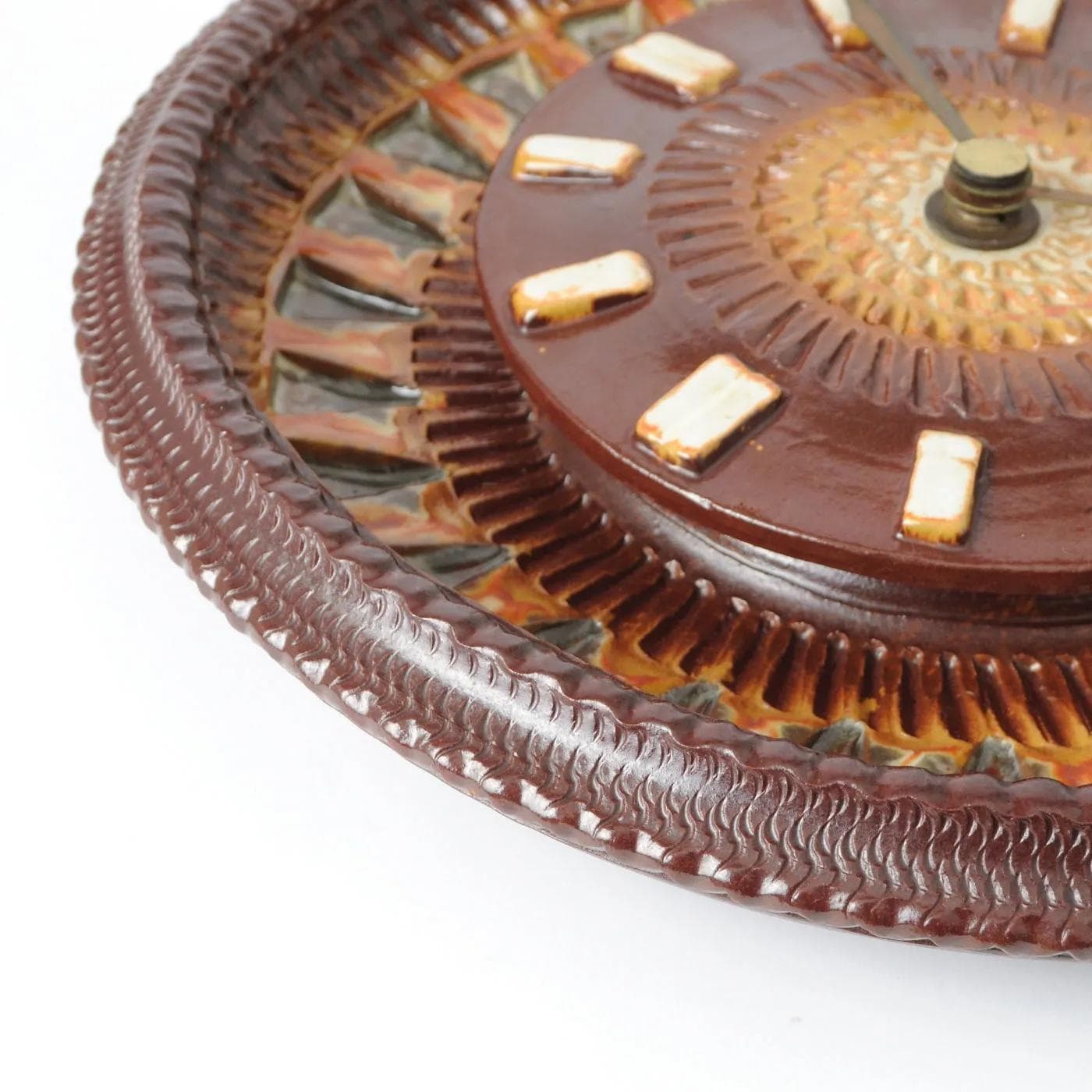 Wall clock, brown green orange, ceramic, Silberdistel Keramik, Germany, 1970s. - 162280