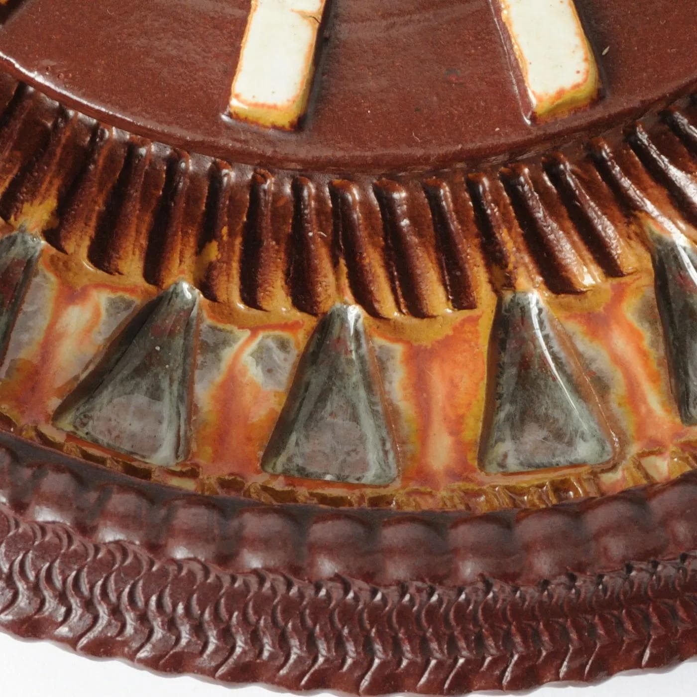 Wall clock, brown green orange, ceramic, Silberdistel Keramik, Germany, 1970s. - 162277