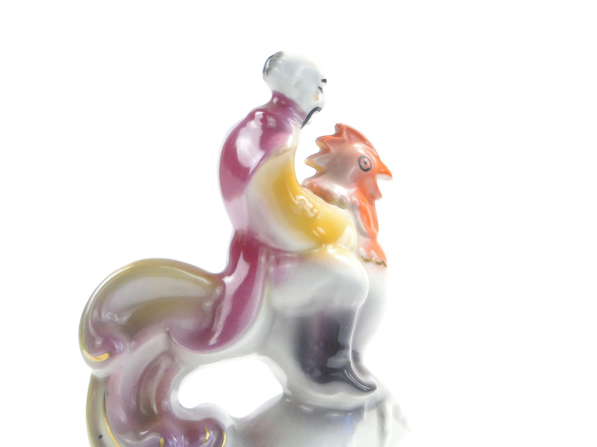 Figura Twardowski na kogucie, multikolor, porcelana, proj. T. Szafran, Ćmielów, Polska, lata 30. - 162819