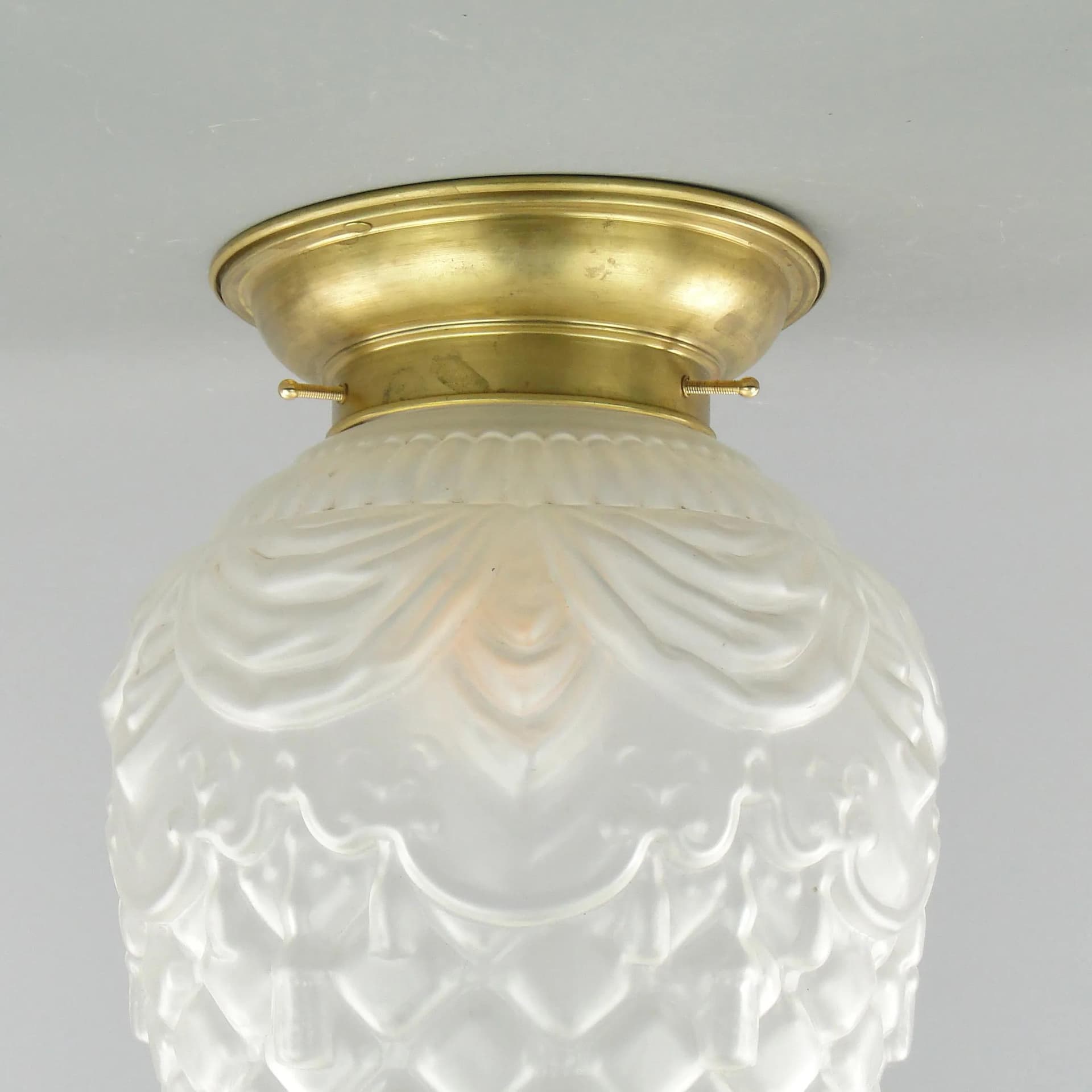 Ceiling Lamp, Transparent Glass, Brass, Poland, 1940s - 162805