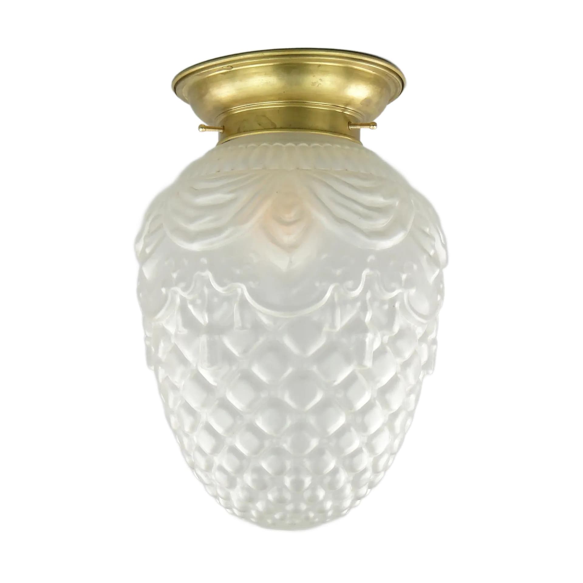 Ceiling Lamp, Transparent Glass, Brass, Poland, 1940s