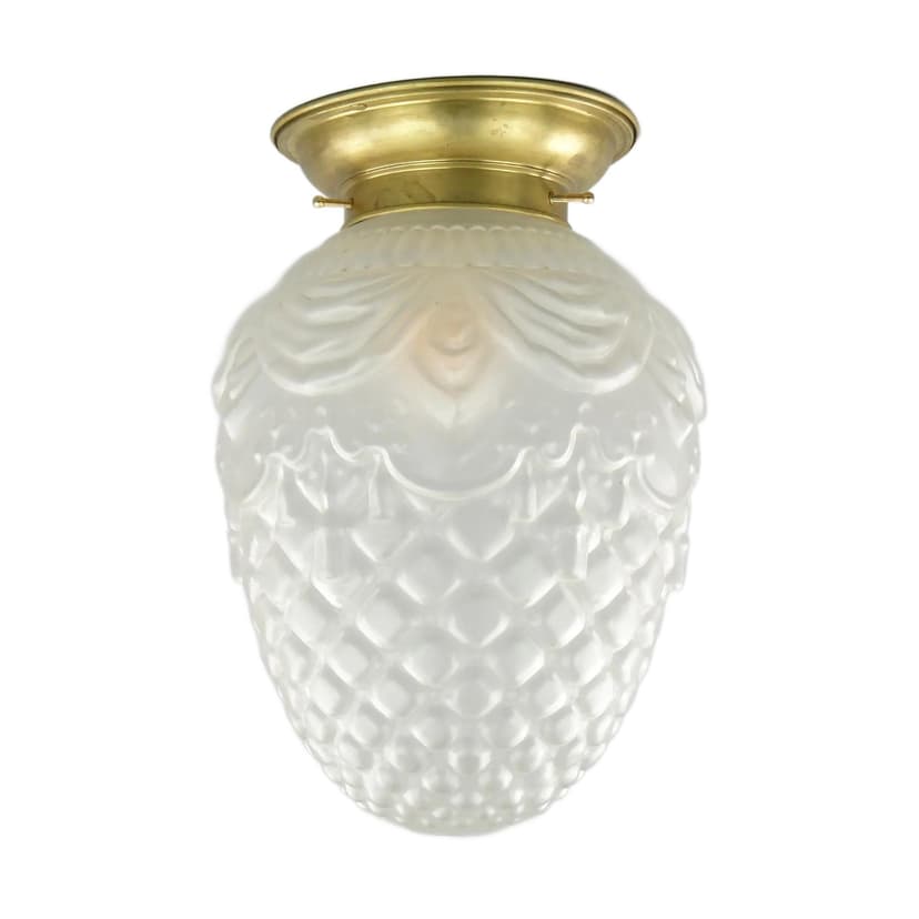 Ceiling Lamp, Transparent Glass, Brass, Poland, 1940s