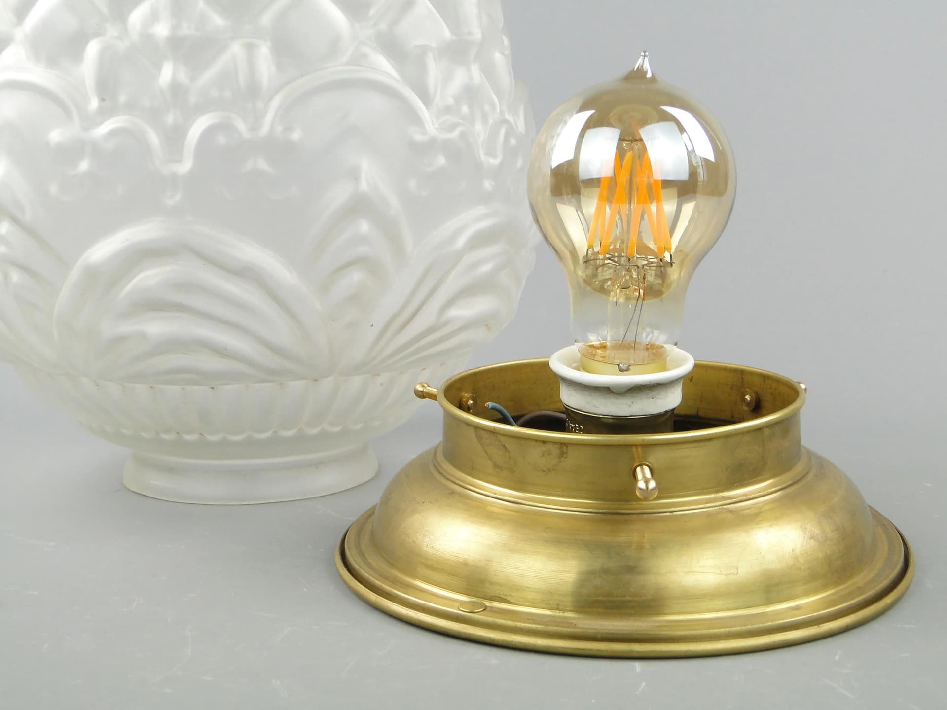 Ceiling Lamp, Transparent Glass, Brass, Poland, 1940s - 162811