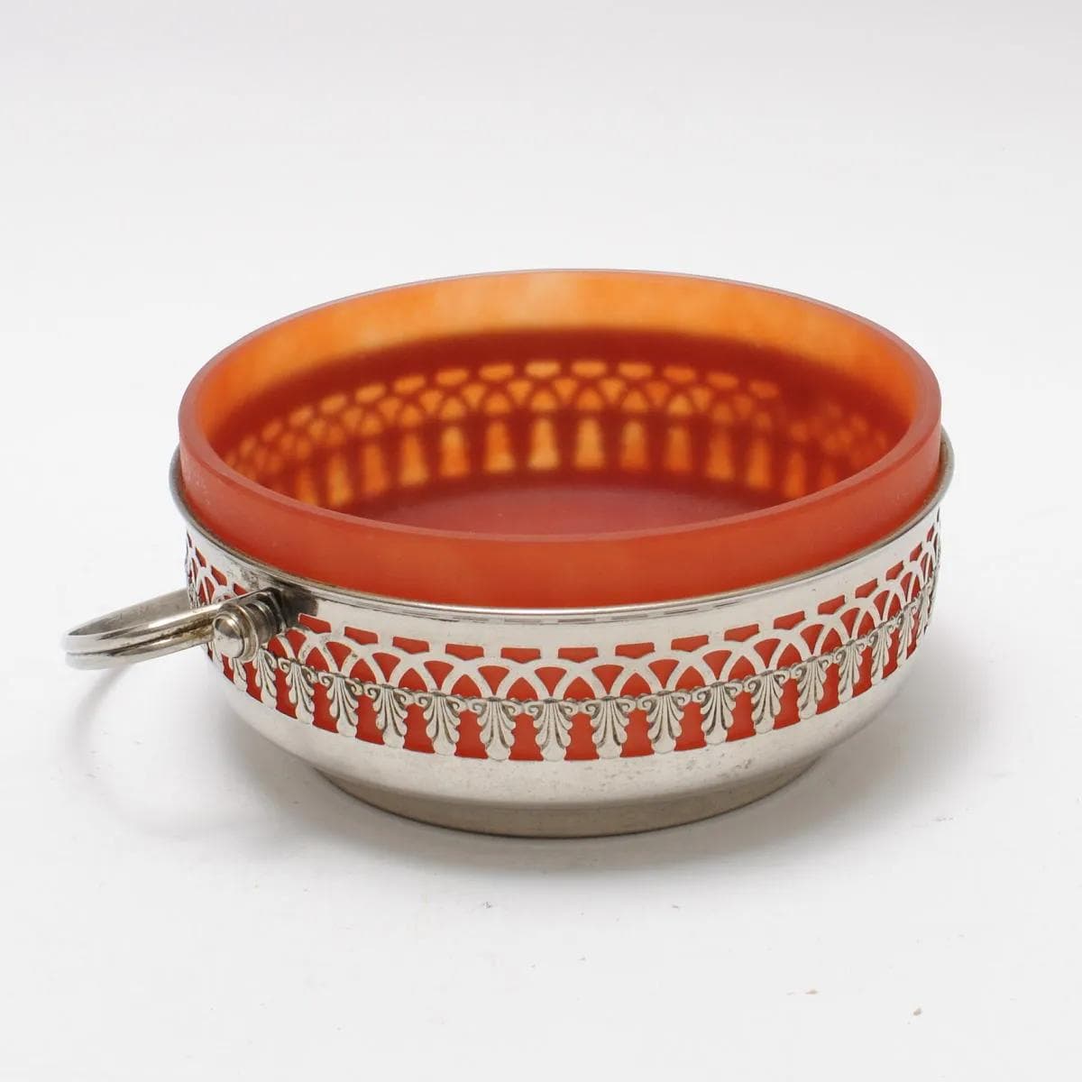Sugar bowl, orange glass, nickel-plated brass, early 20th c. - 162269
