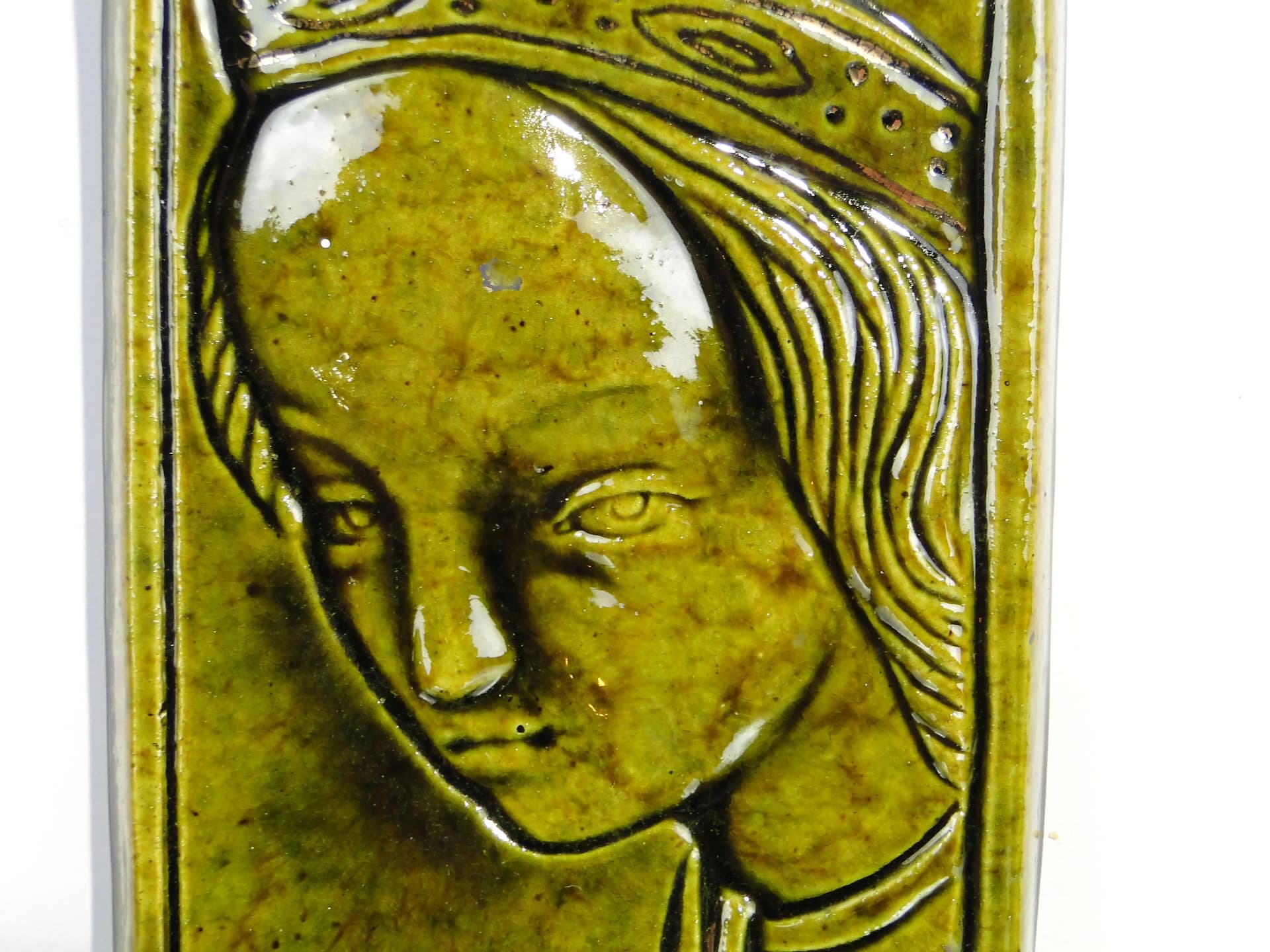 Decorative Plaque Wawel Heads, green ceramics, by L. Dutka, Poland, 1960s - 162789