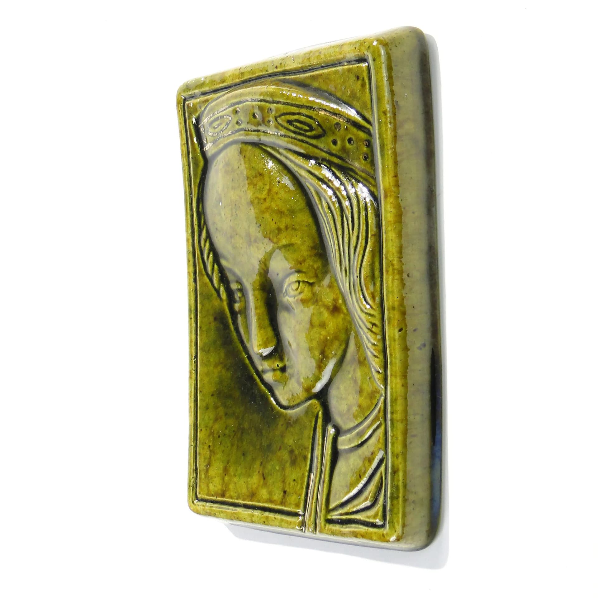 Decorative Plaque Wawel Heads, green ceramics, by L. Dutka, Poland, 1960s - 162791