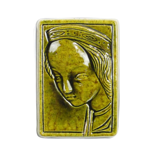 Decorative Plaque Wawel Heads, green ceramics, by L. Dutka, Poland, 1960s - DIMENSION