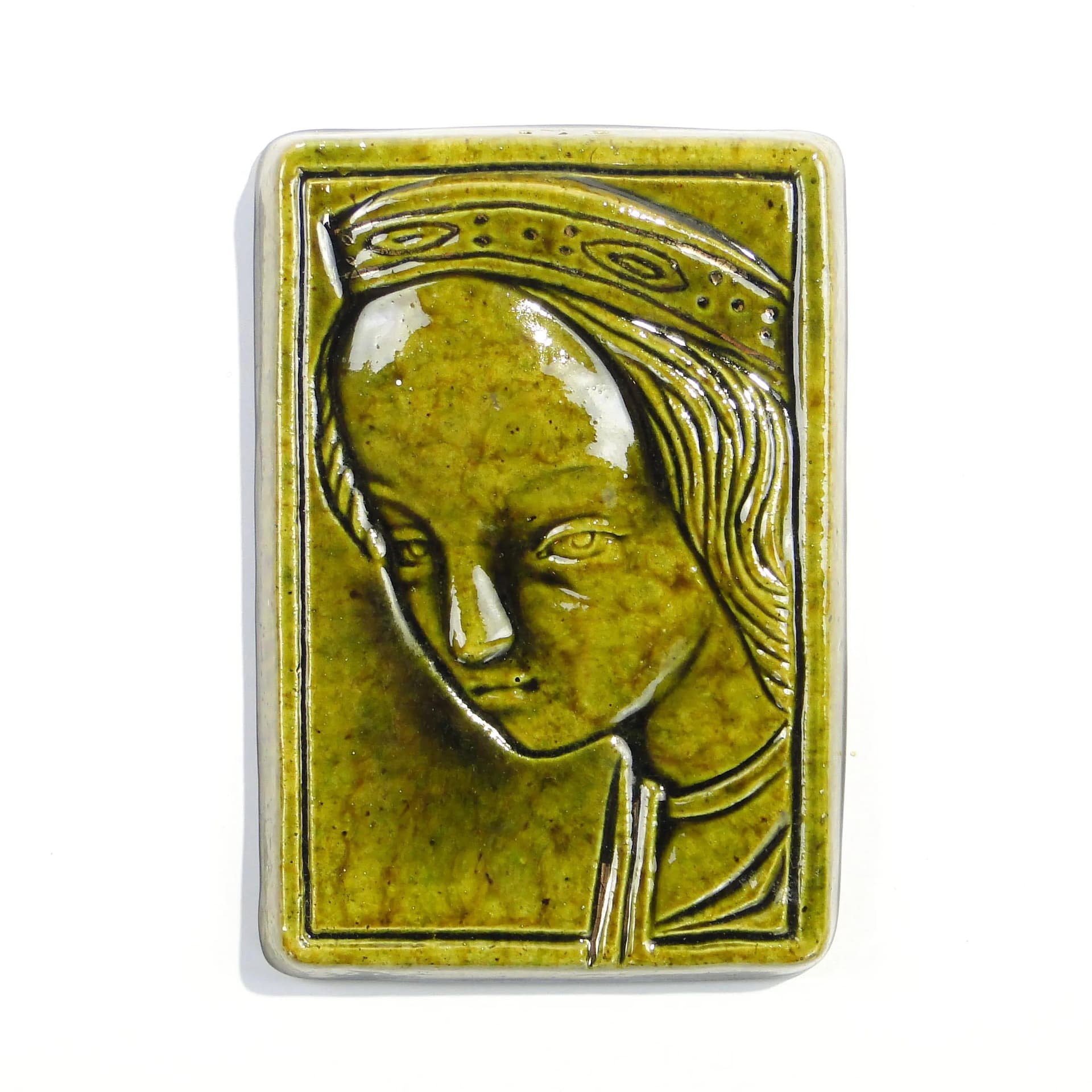 Decorative Plaque Wawel Heads, green ceramics, by L. Dutka, Poland, 1960s - 162790