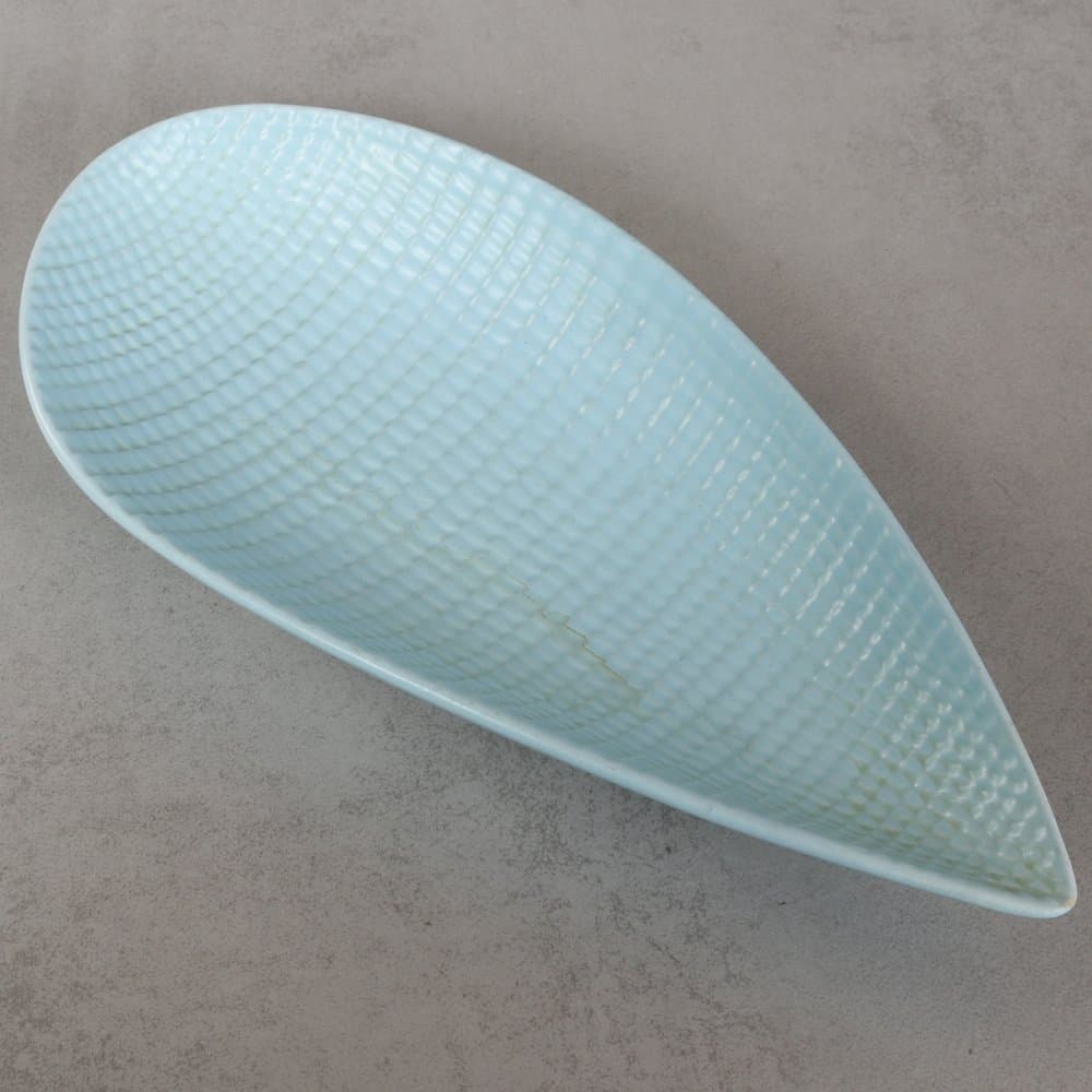 Pale Blue Leaf-Shaped Ceramic Dish, by S. Lindberg for Gustavsberg, Sweden, 1950s - 22
