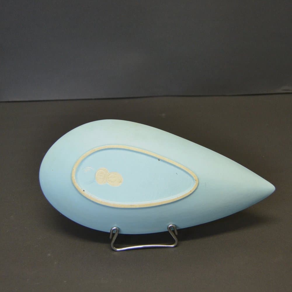 Pale Blue Leaf-Shaped Ceramic Dish, by S. Lindberg for Gustavsberg, Sweden, 1950s - 20