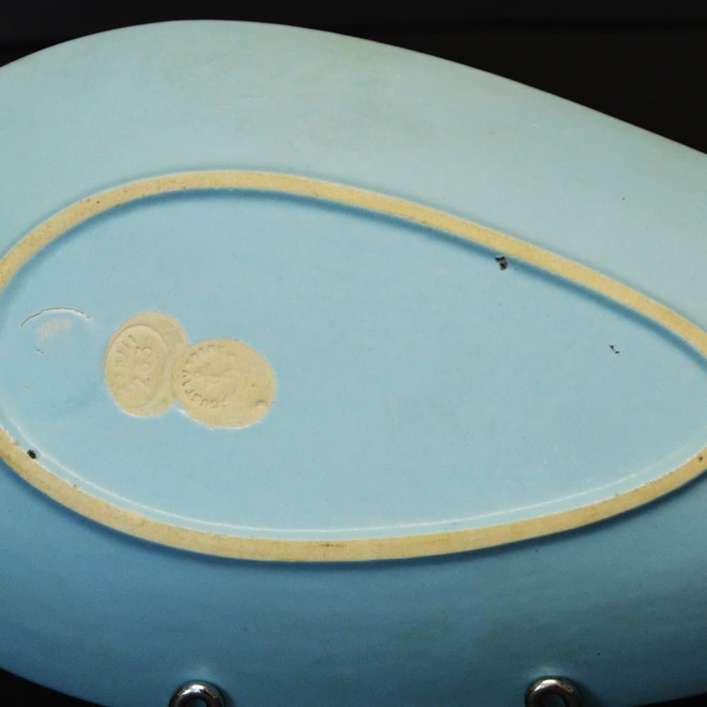 Pale Blue Leaf-Shaped Ceramic Dish, by S. Lindberg for Gustavsberg, Sweden, 1950s - 21