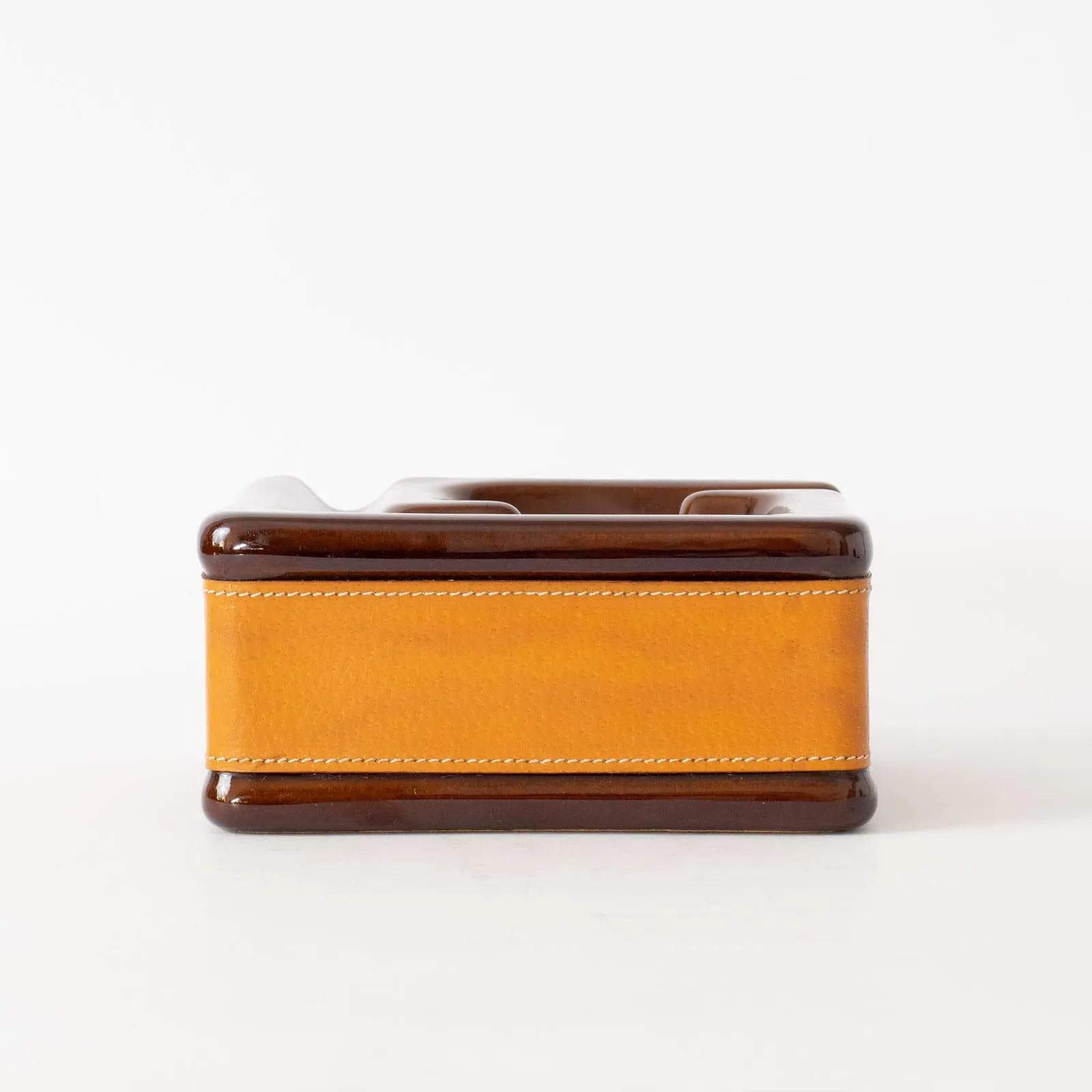 Pipe ashtray, brown, ceramic, leather, 1970s - 162249