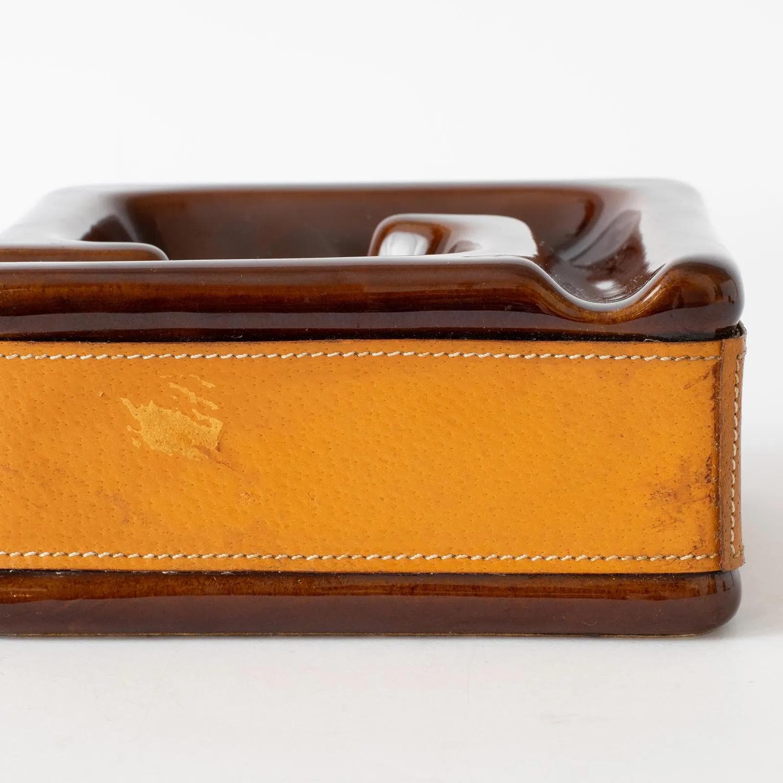 Pipe ashtray, brown, ceramic, leather, 1970s - 162250