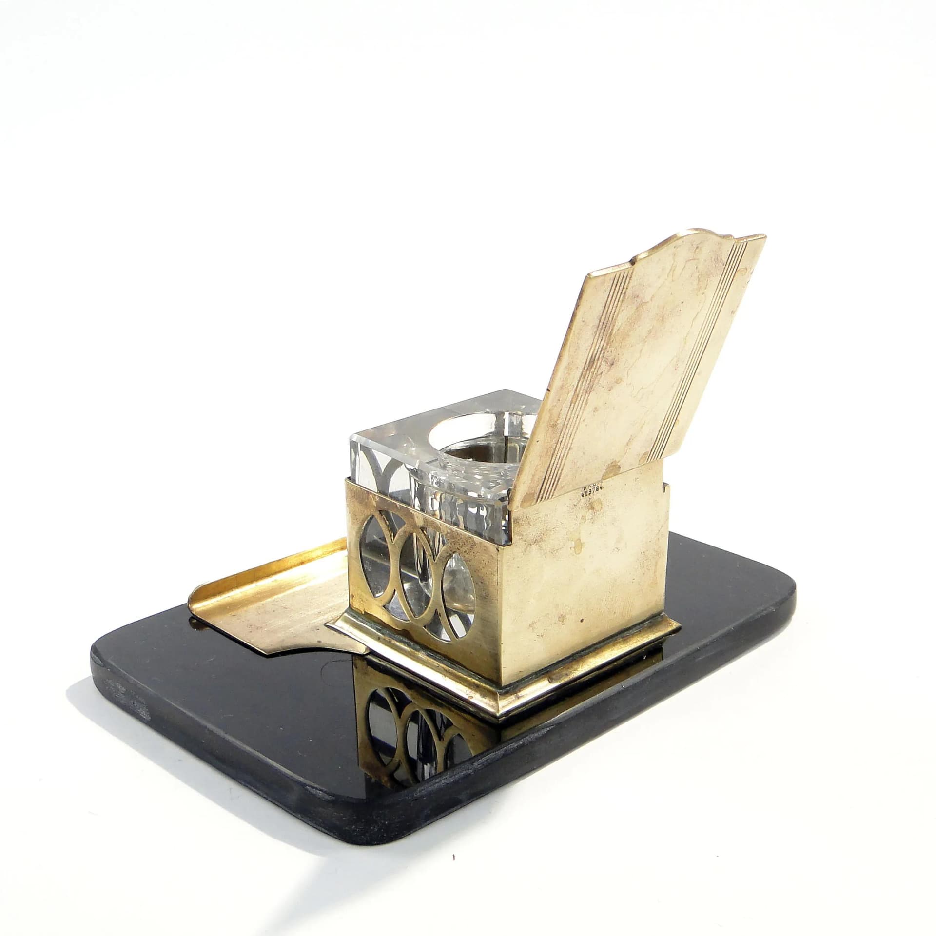 Kałamarz gabinetowy Art Deco, szkło czarne, Polska, lata 30. - 162716