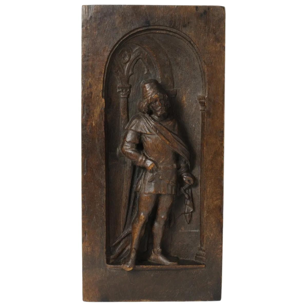 Neo-Gothic Bas-Relief, dark brown oak, 19th c.