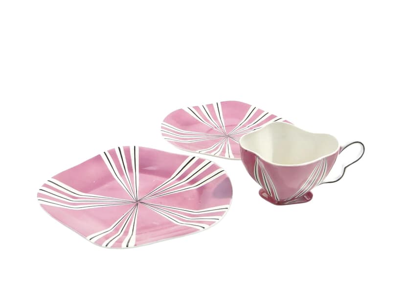 Zestaw śniadaniowy, porcelana różowa, proj. Z. Buksowicz, Steatyt, Polska, lata 60.