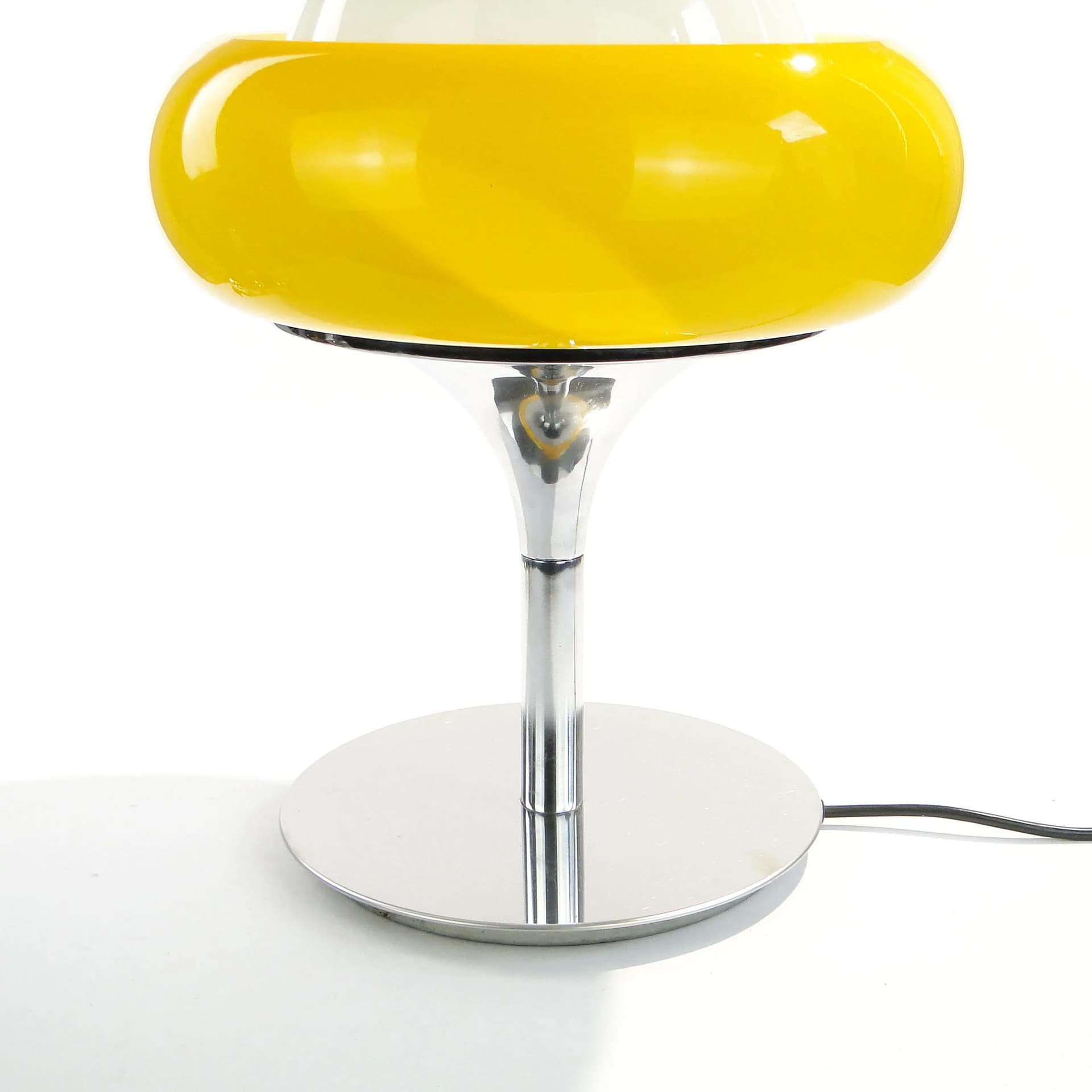 Table lamp Guzini, Space Age, yellow acrylic, white glass, chromed metal, Italy, 1980s. - 162652