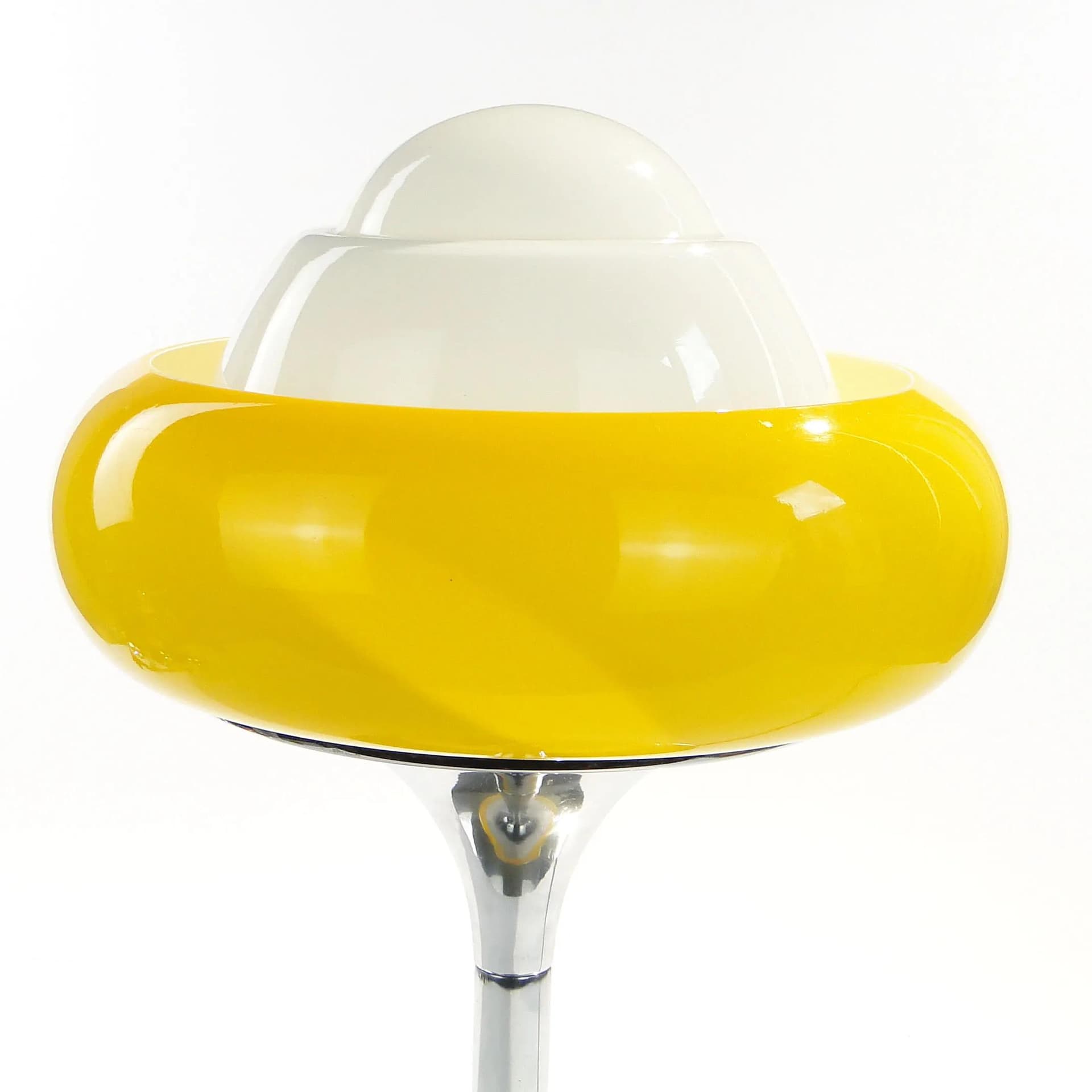 Table lamp Guzini, Space Age, yellow acrylic, white glass, chromed metal, Italy, 1980s. - 162651