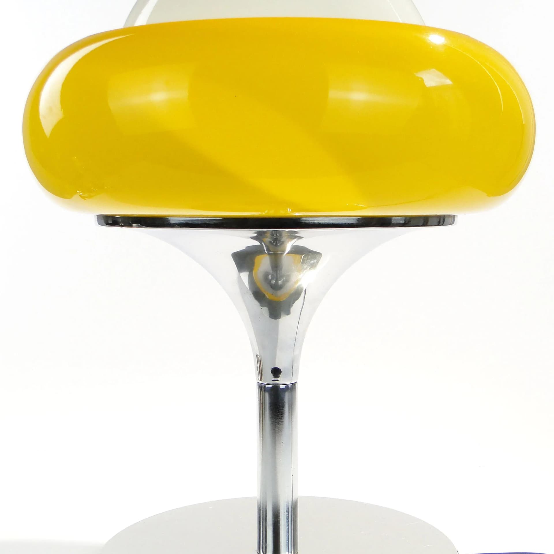 Table lamp Guzini, Space Age, yellow acrylic, white glass, chromed metal, Italy, 1980s. - 162654