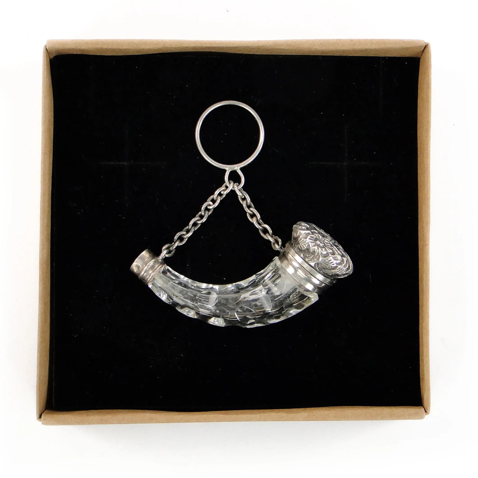 Zawieszka secesyjna róg obfitości, szkło kryształowe, srebro, Europa, początek XX w. - 162585