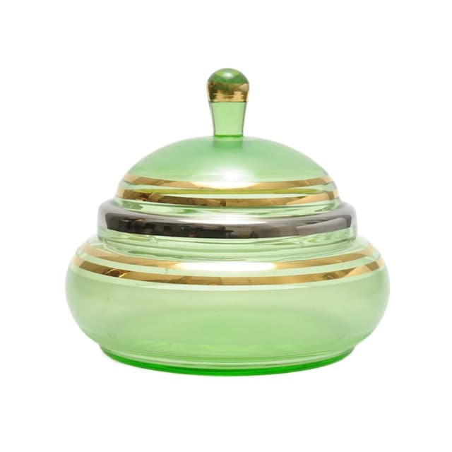 Bonbonniere Art Deco, green glass, De Rupel, Belgium, 1940s. - DIMENSION