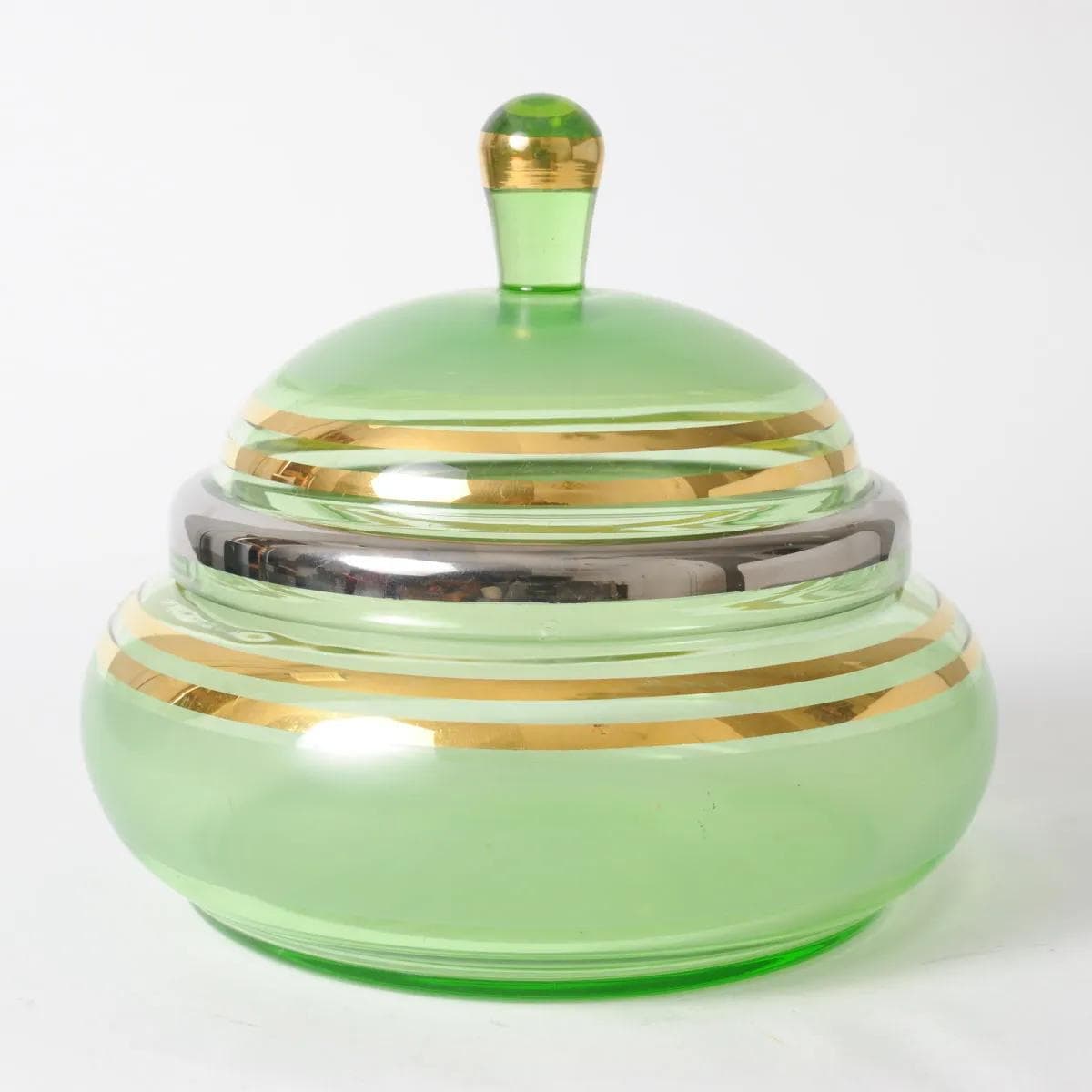 Bonbonniere Art Deco, green glass, De Rupel, Belgium, 1940s. - 162115