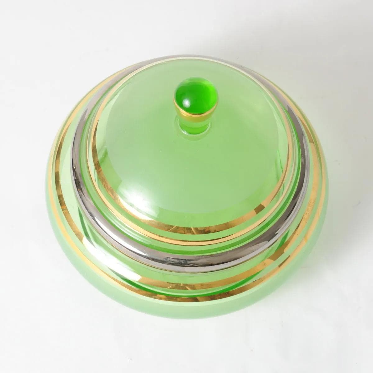 Bonbonniere Art Deco, green glass, De Rupel, Belgium, 1940s. - 162118