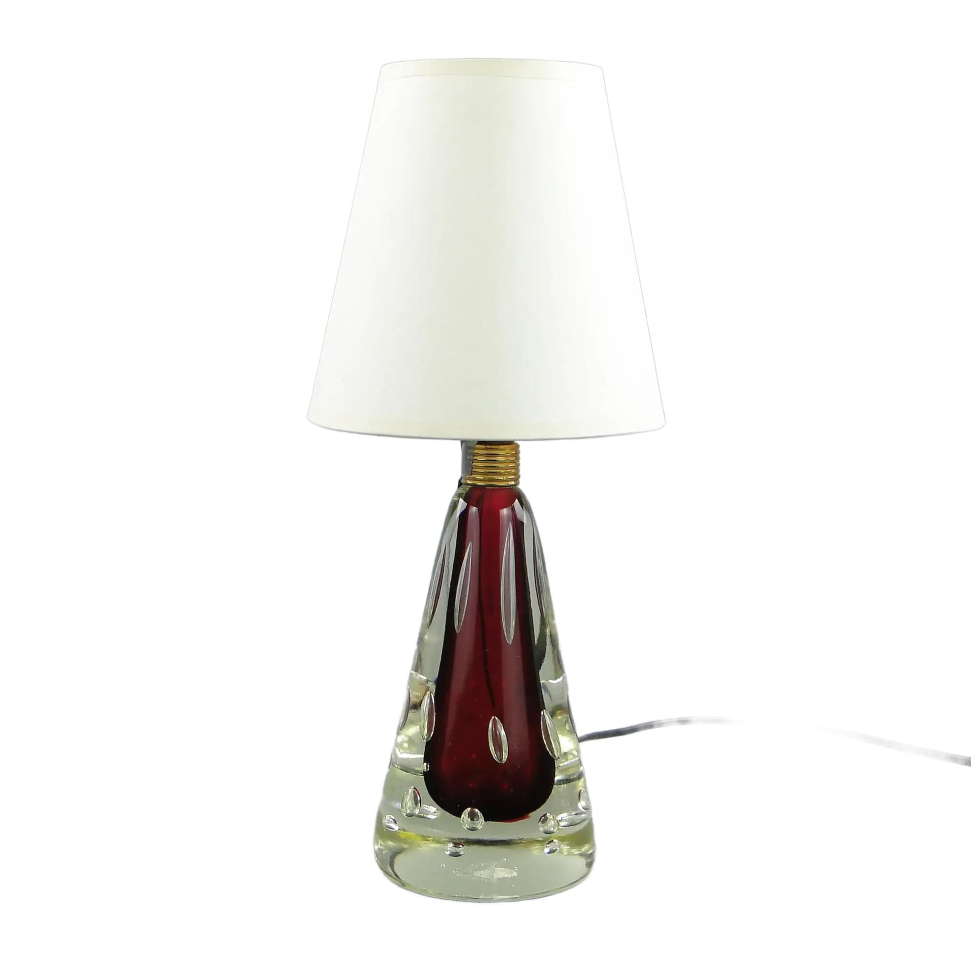 Lampa stołowa, szkło bordo, Val St Lambert, Belgia, lata 60.