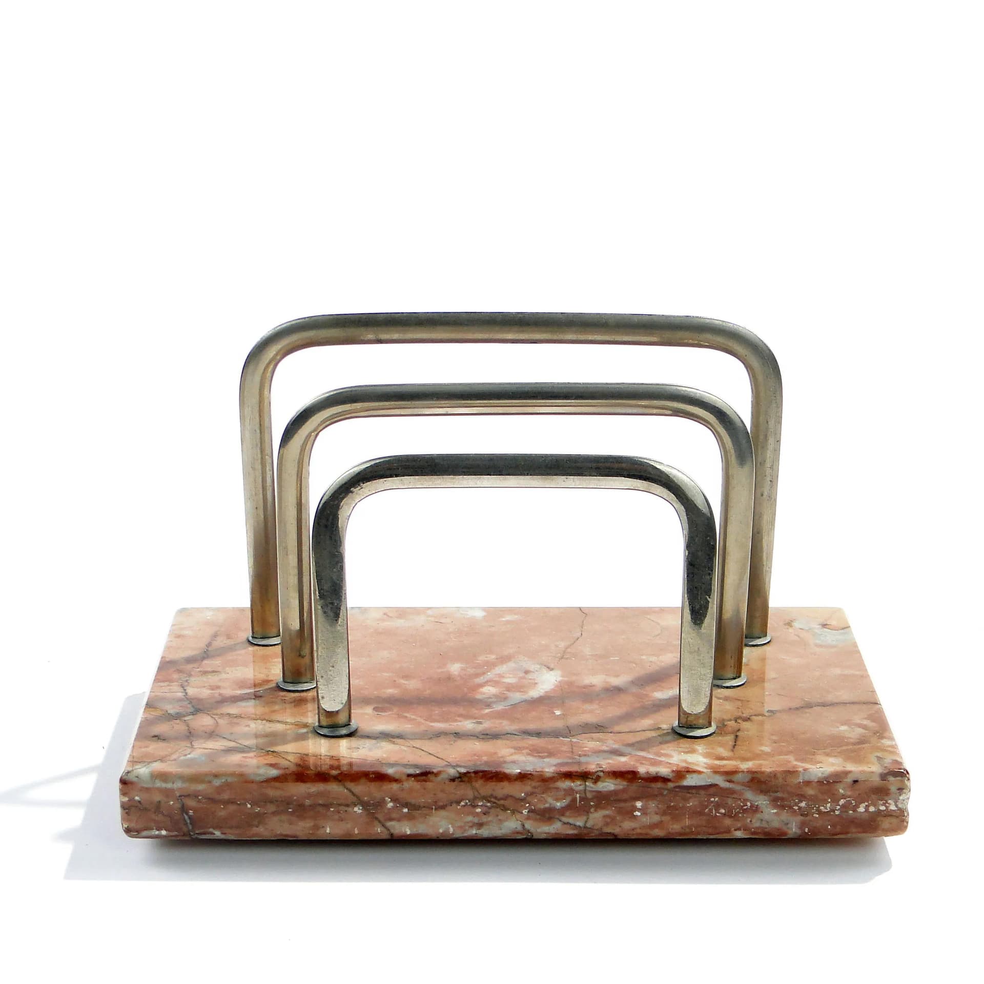 Letter Holder Art Deco, brown beige onyx, chromed brass, Poland, 1920s - 162532